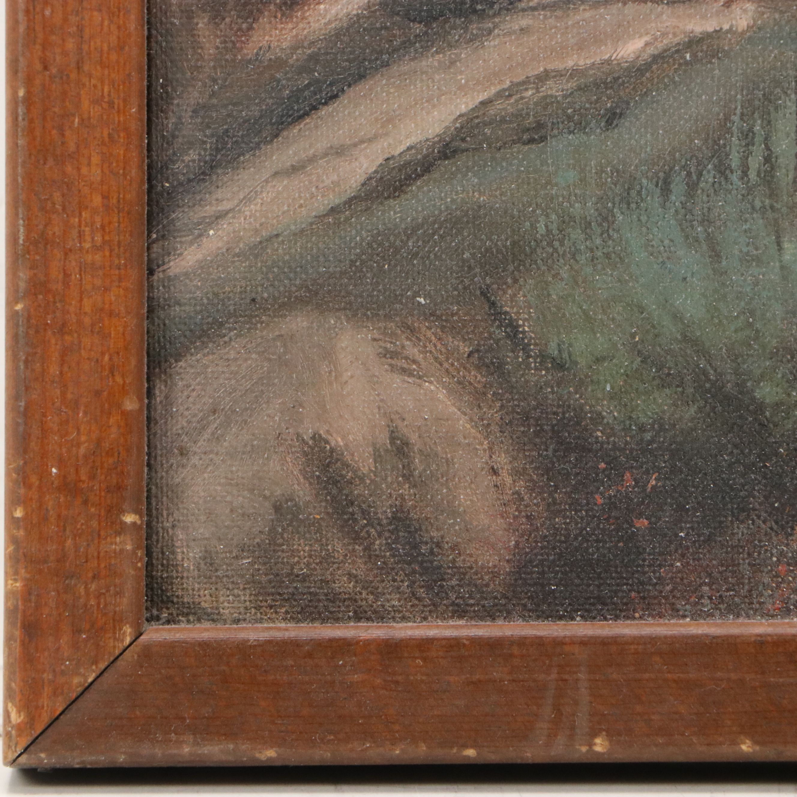 American School Landscape Oil Painting with Elk, Circa Mid- 20th Century