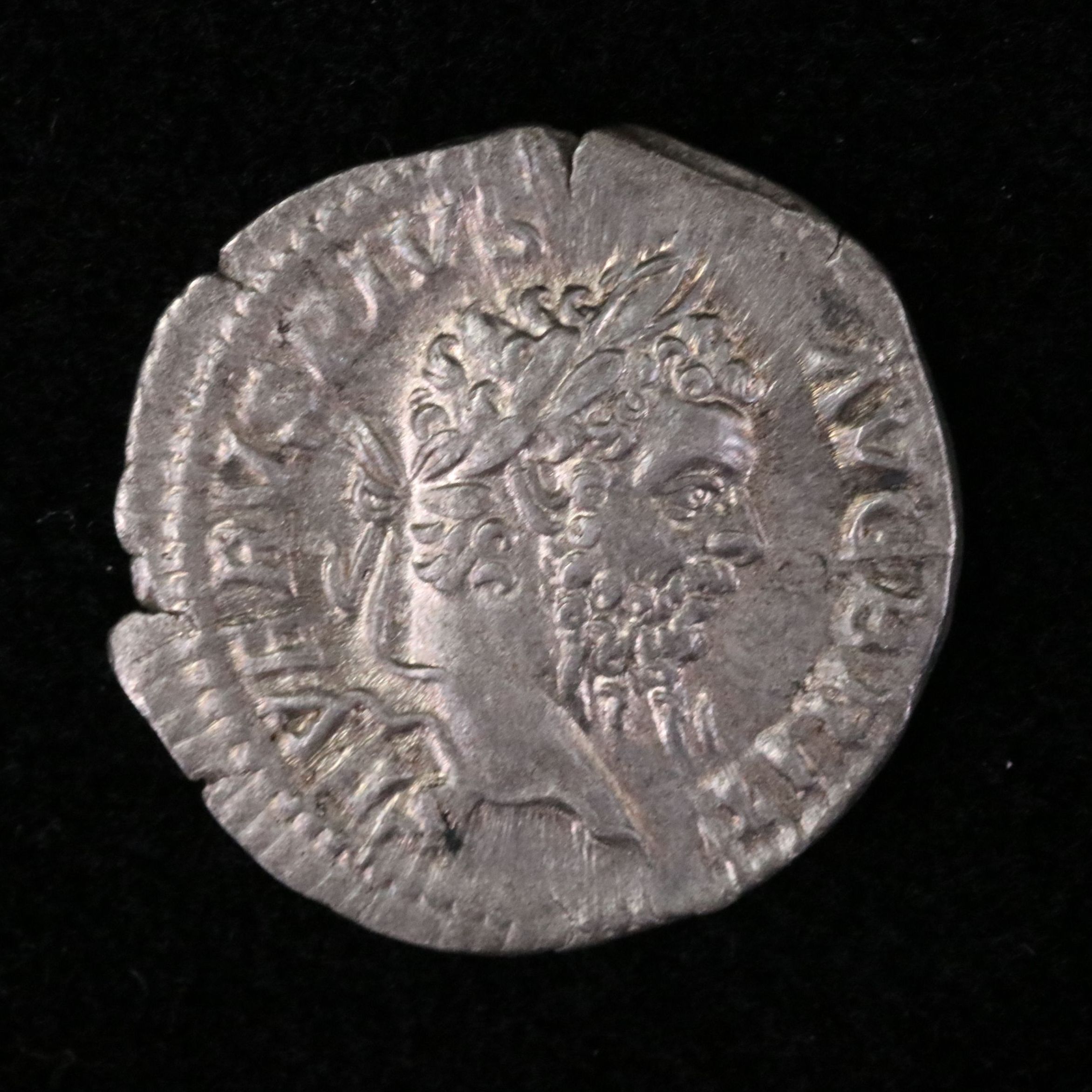 Ancient Roman Imperial AR Denarius Coin of Septimius Severus, ca. 209 A.D.