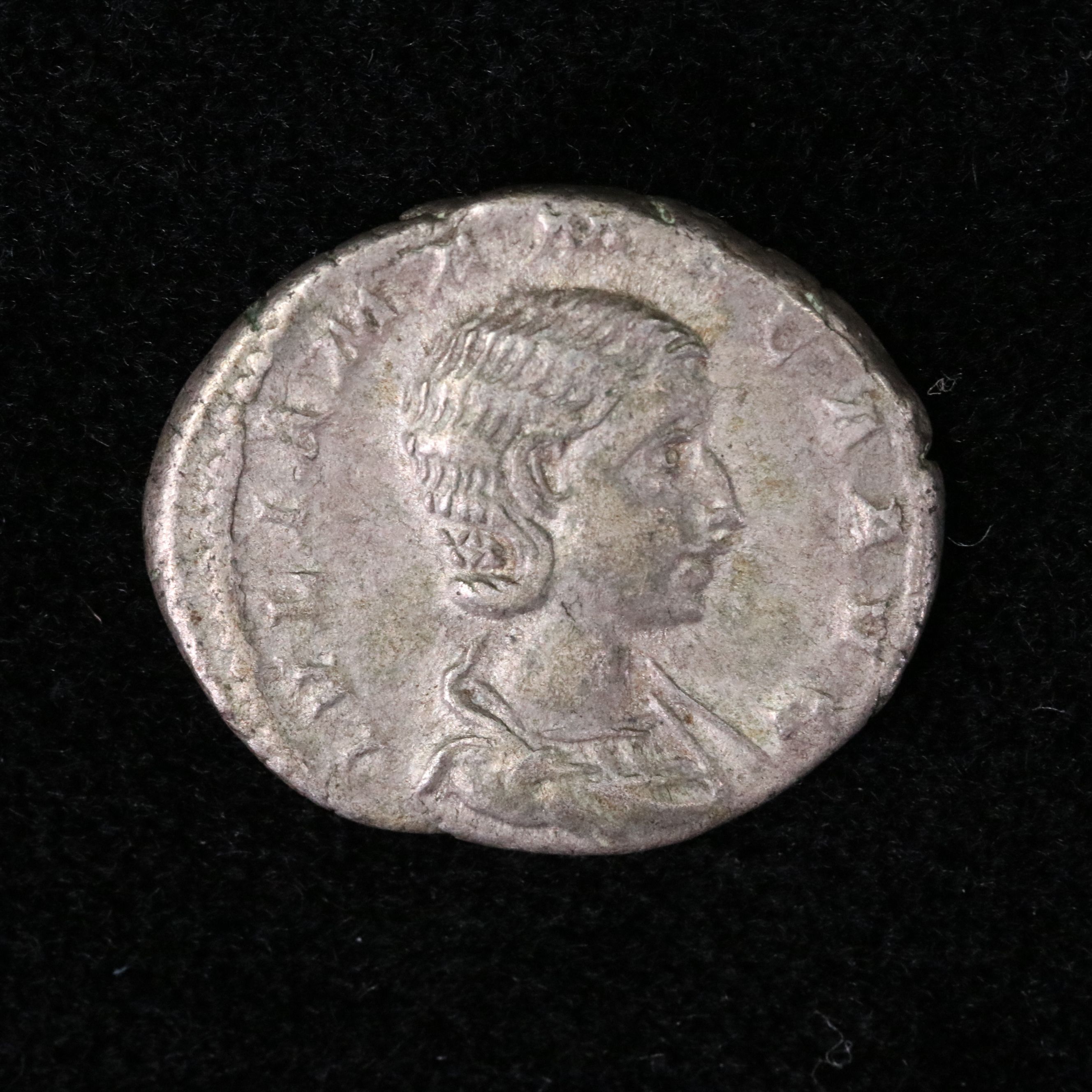 Ancient Roman Imperial AR Denarius Coin of Julia Mamaea, ca. 222 A.D.