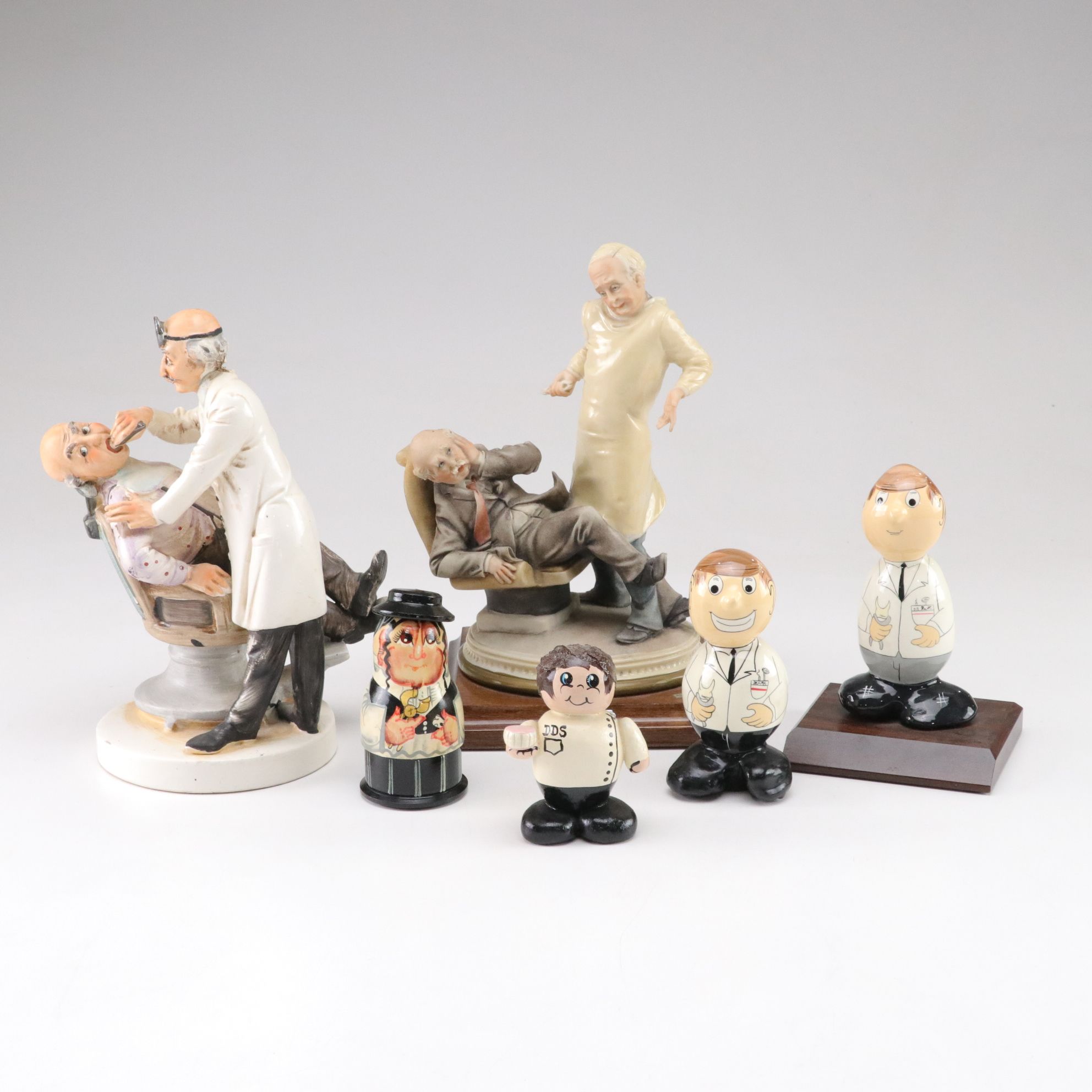 Capodimonte Carved Porcelain Dentist Figurine with Matryoshka Dolls & More