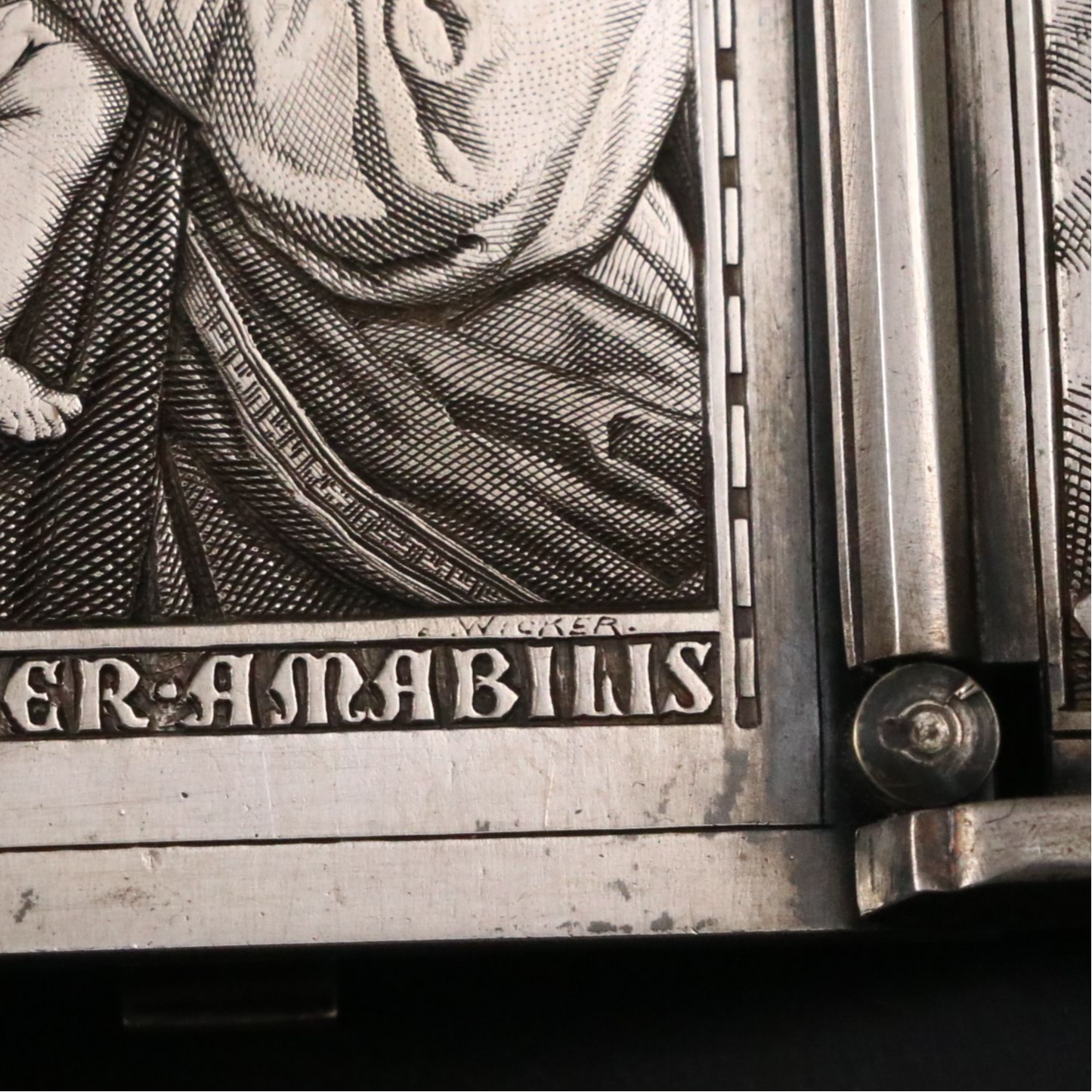 Bernard Wicker Engraved Silver Plate Madonna and Child Triptych Icon