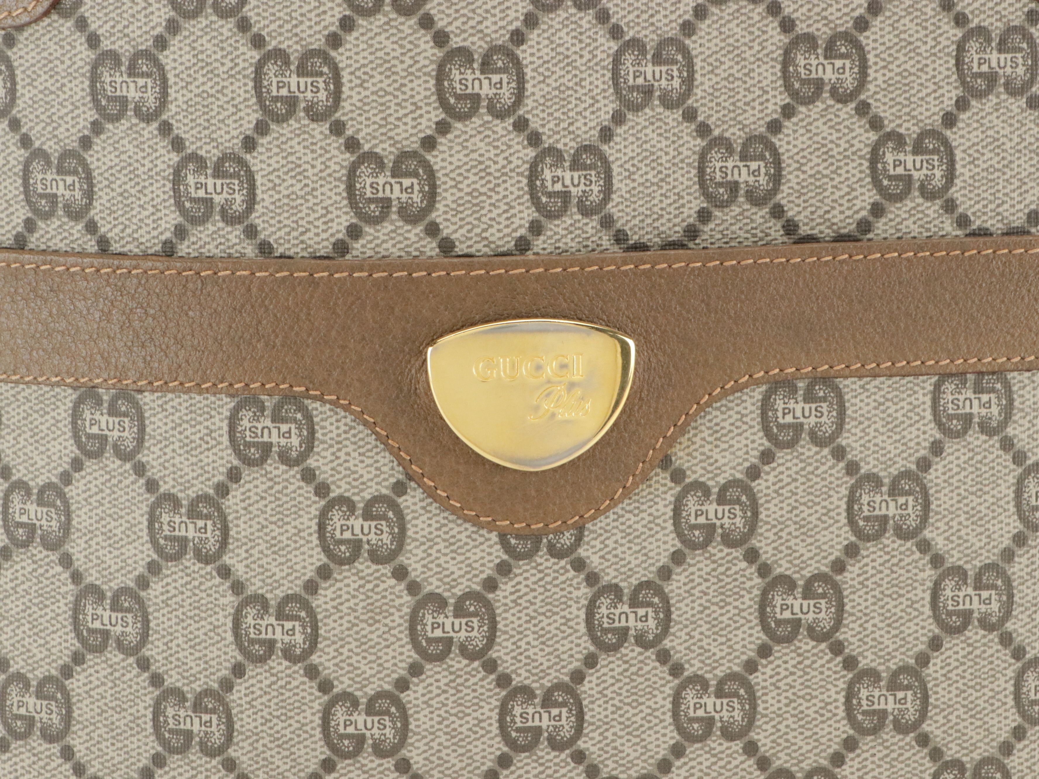 Gucci Plus Front Pocket Tote in GG Supreme Canvas, Leather & Web Straps W/ Pouch