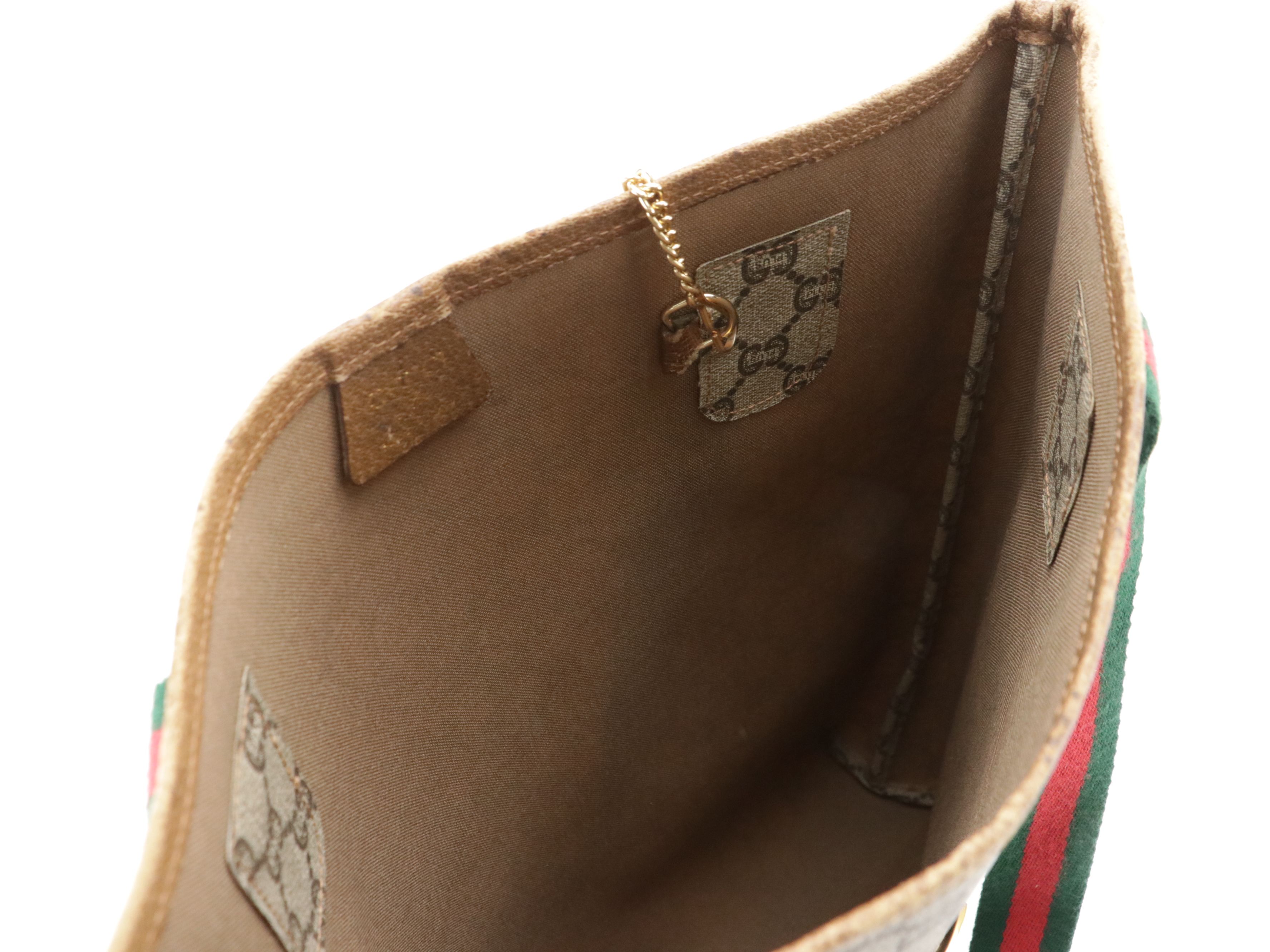 Gucci Plus Front Pocket Tote in GG Supreme Canvas, Leather & Web Straps W/ Pouch