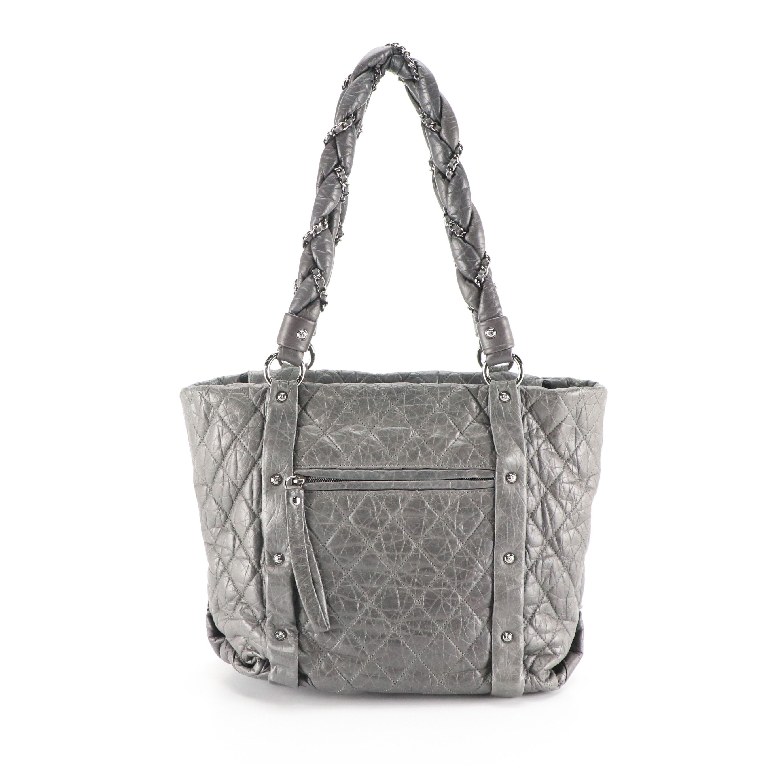 Chanel Lady Braid Zip Tote Bag in Grey Quilted Crinkled Calfskin Leather