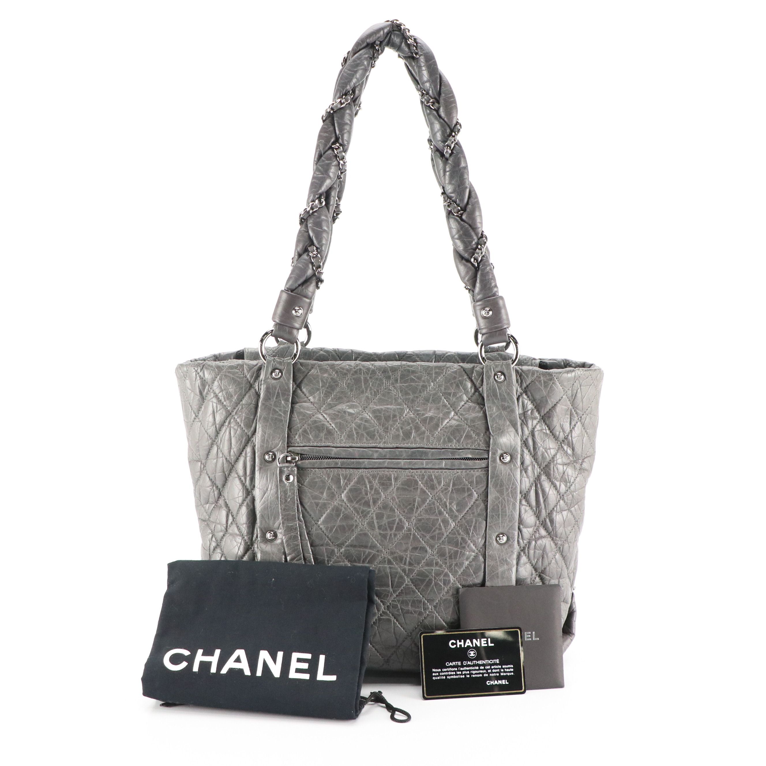 Chanel Lady Braid Zip Tote Bag in Grey Quilted Crinkled Calfskin Leather