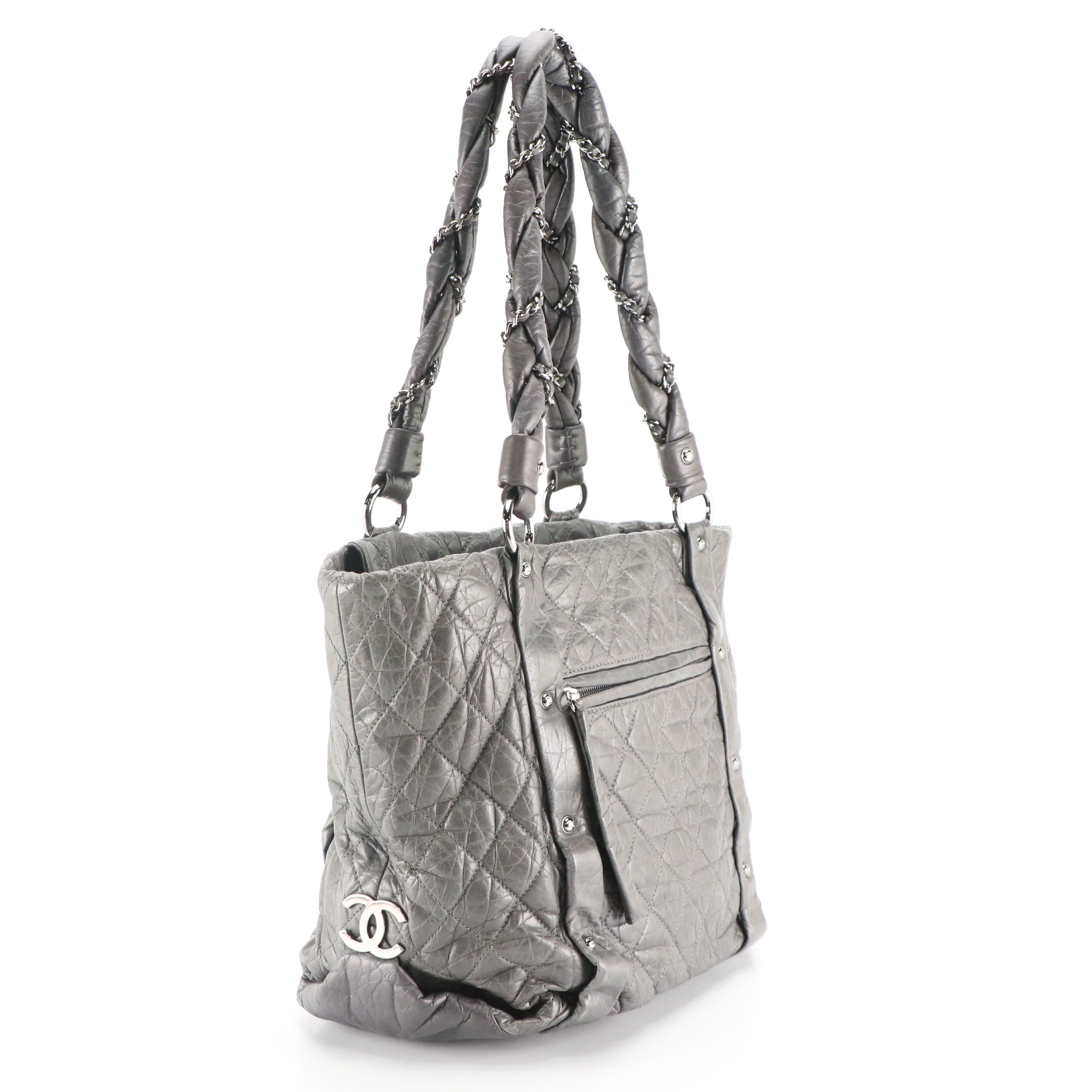 Chanel Lady Braid Zip Tote Bag in Grey Quilted Crinkled Calfskin Leather