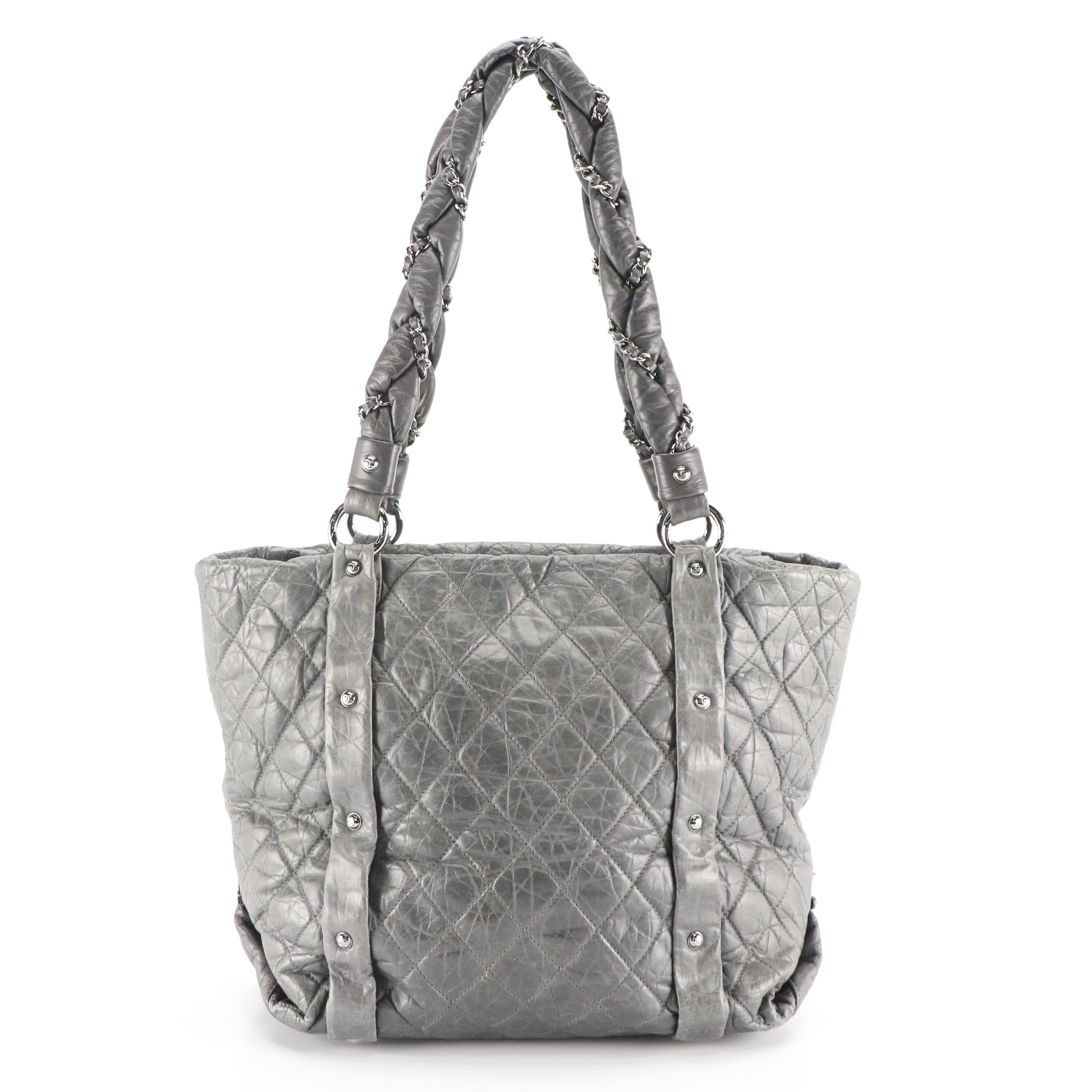 Chanel Lady Braid Zip Tote Bag in Grey Quilted Crinkled Calfskin Leather