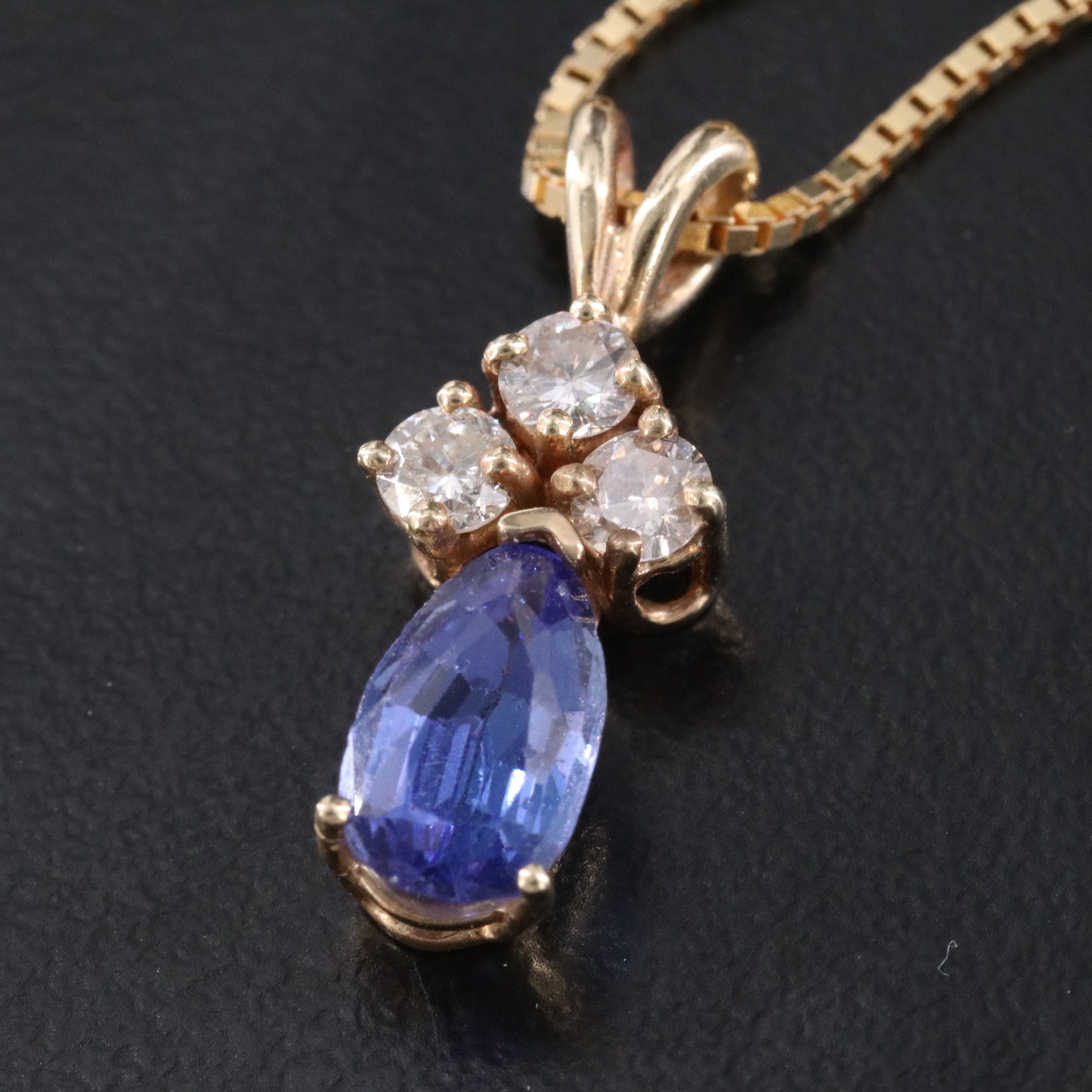 14K 1.04 CT Tanzanite and Diamond Pendant Necklace