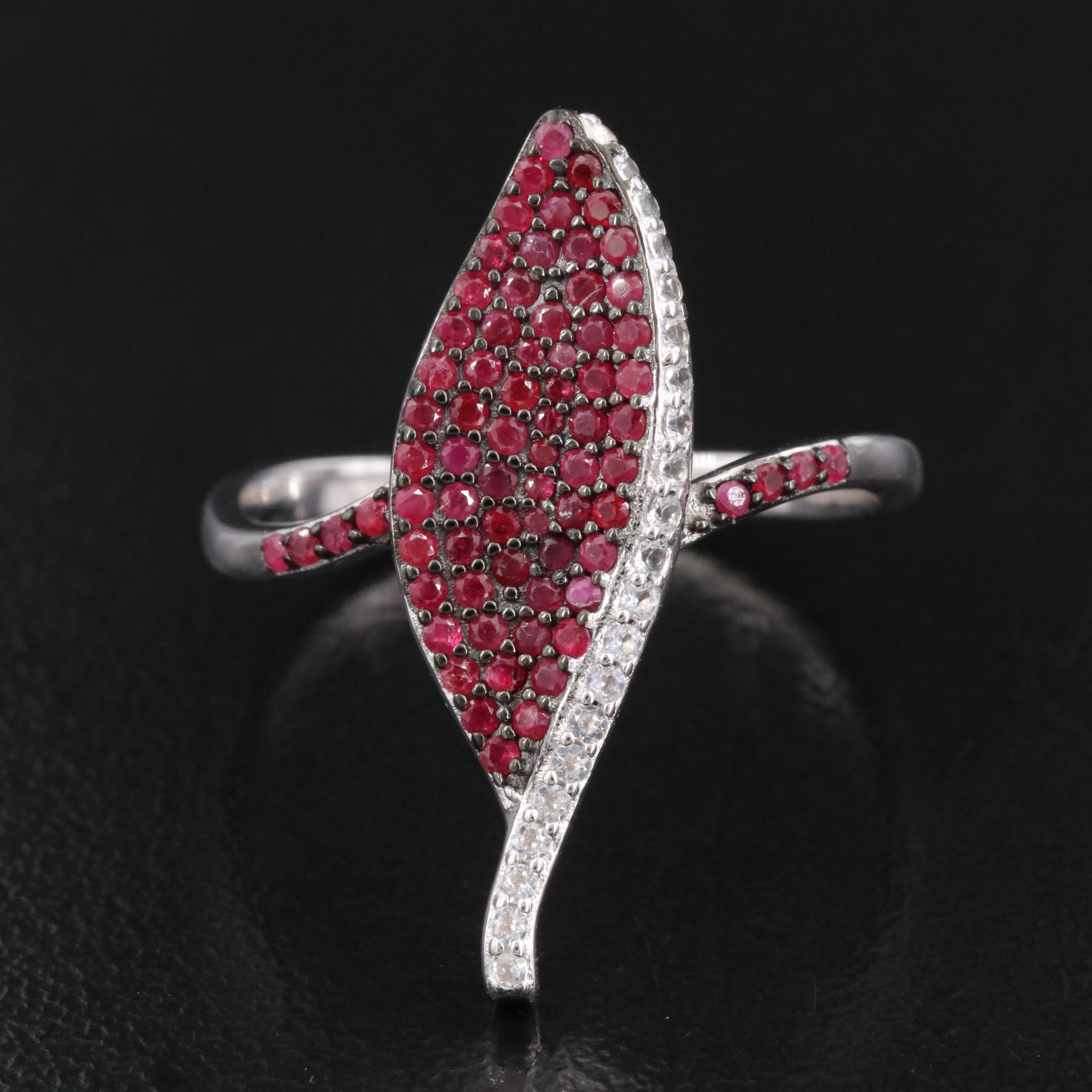 Sterling Ruby and White Sapphire Leaf Ring