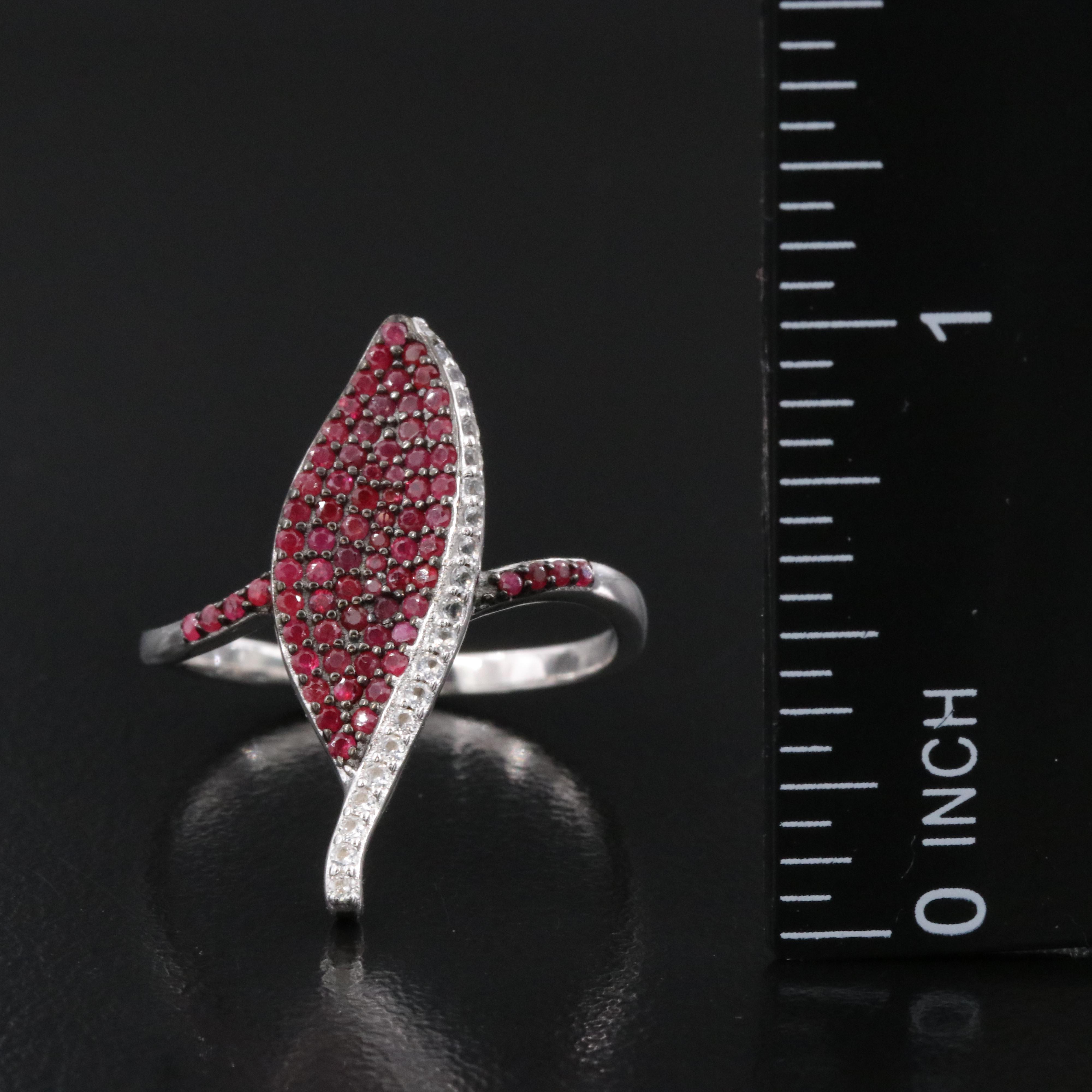 Sterling Ruby and White Sapphire Leaf Ring