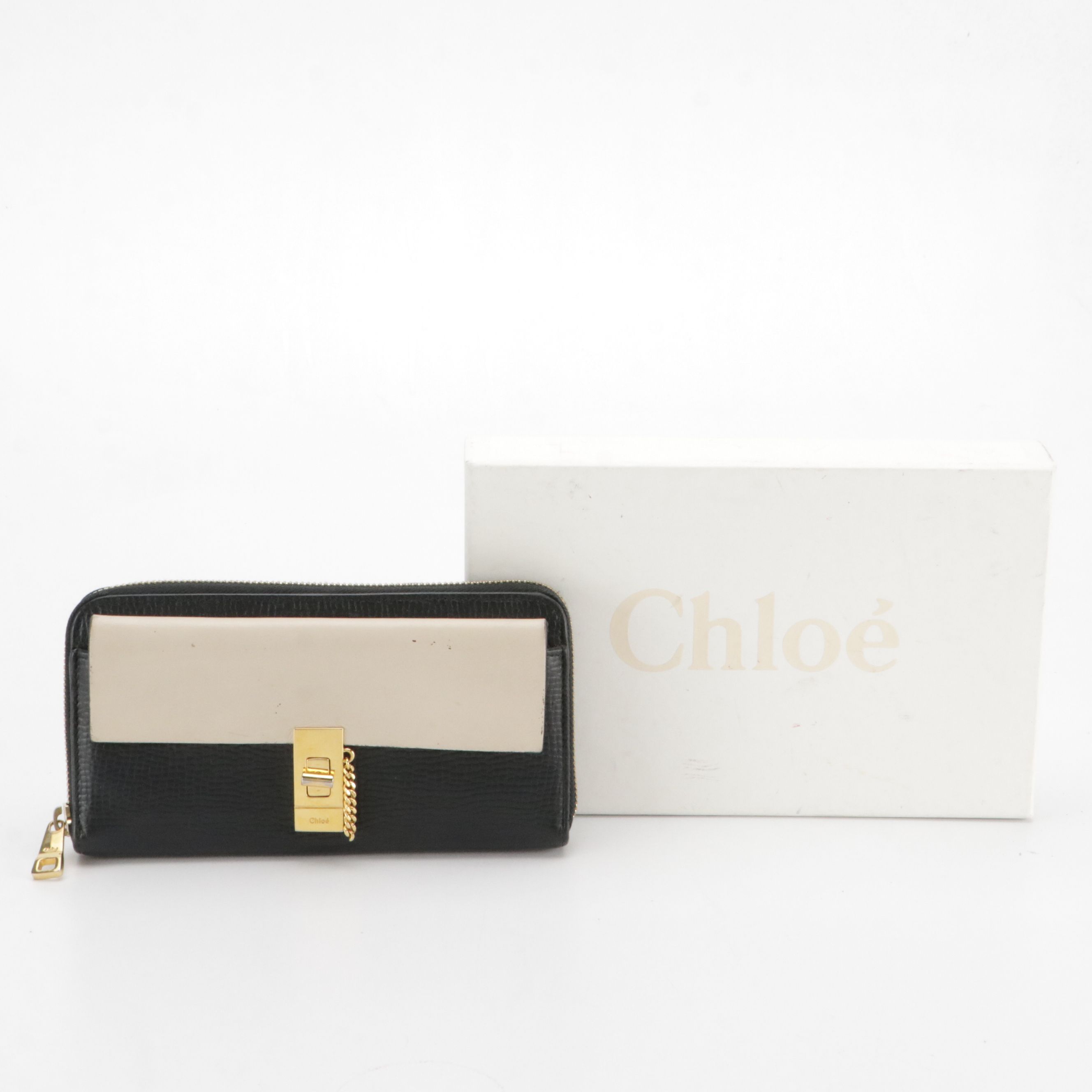 Chloé Drew Continental Wallet in Navy Blue and Ivory Calfskin Leather, With Box