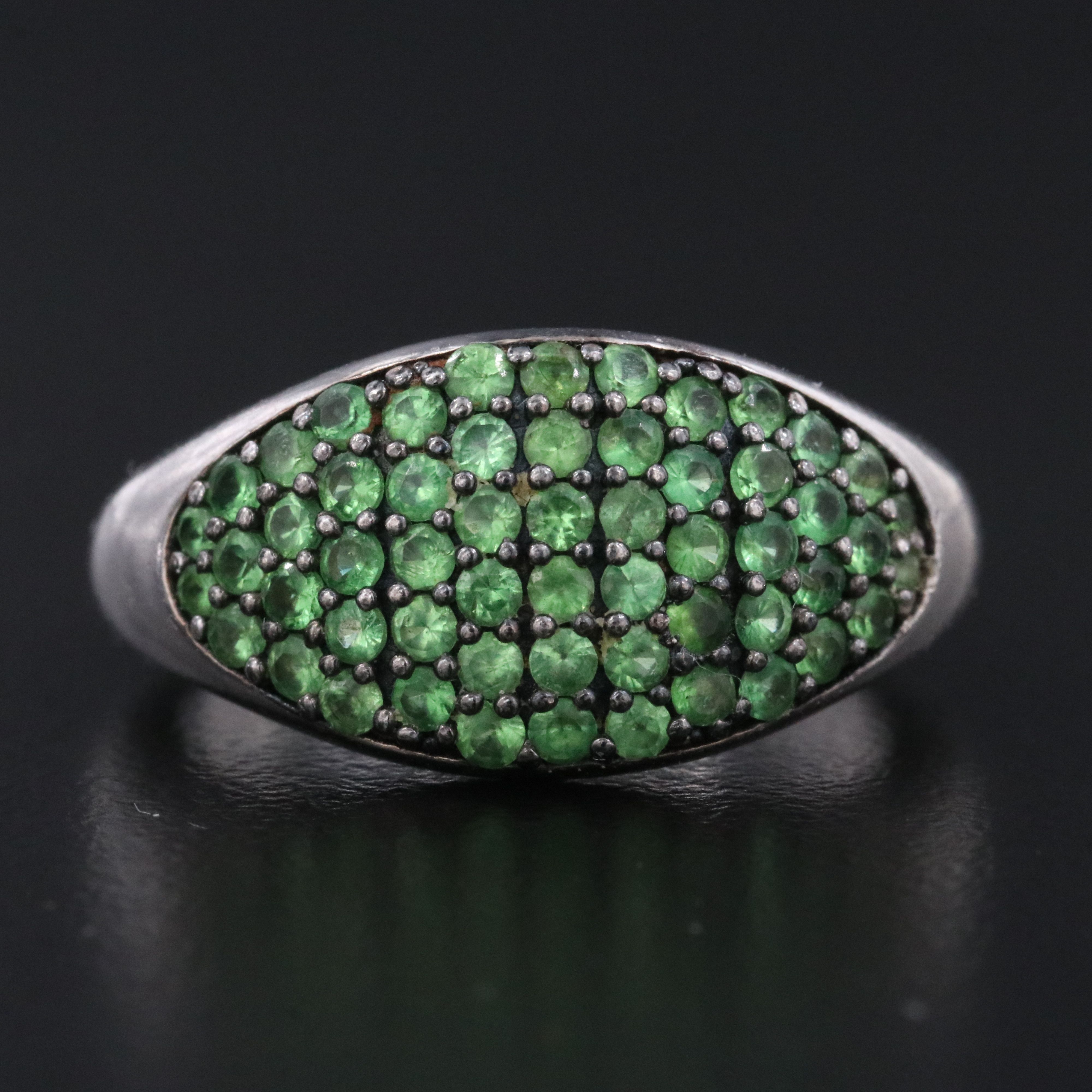 Sterling Pave Tsavorite Saddle Ring