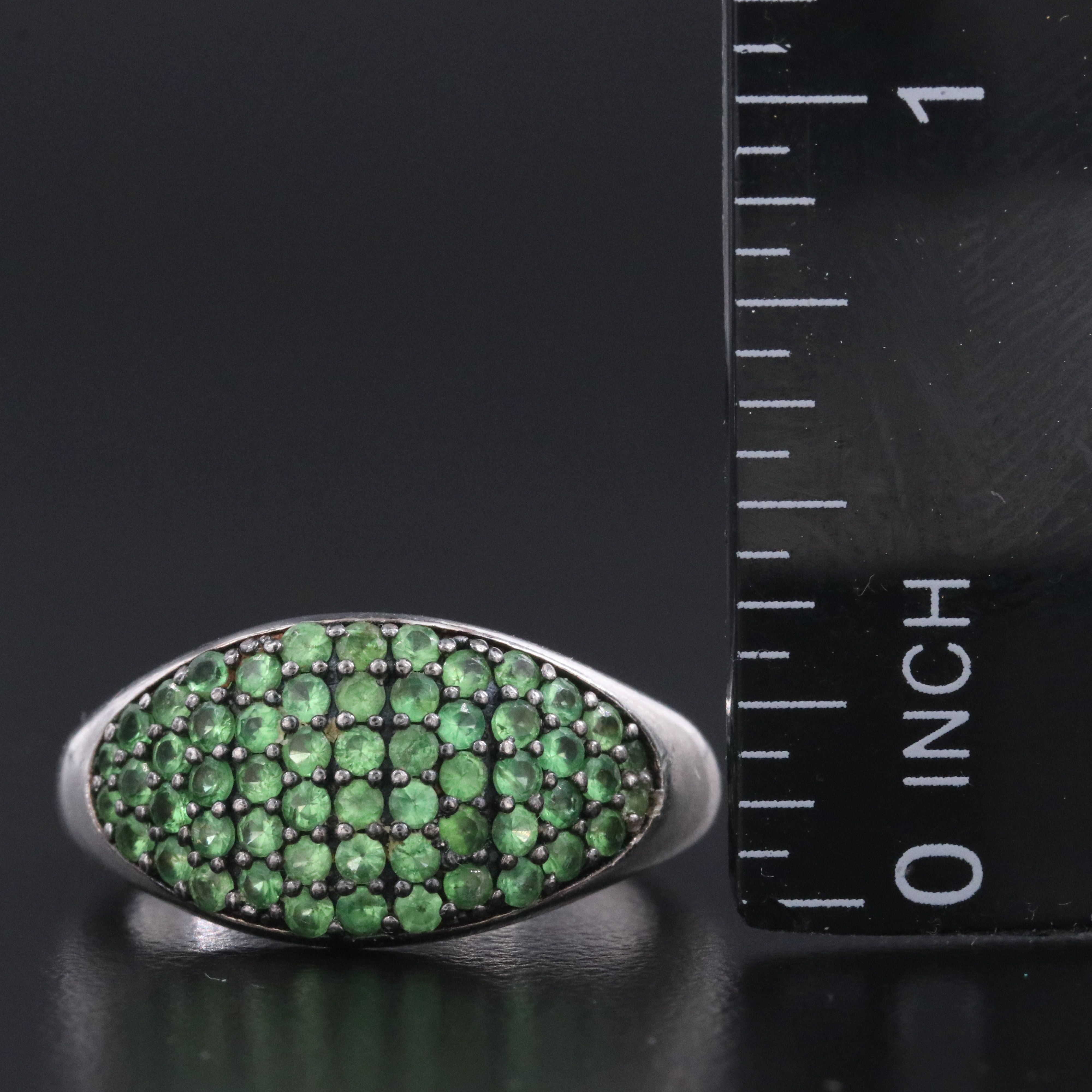 Sterling Pave Tsavorite Saddle Ring