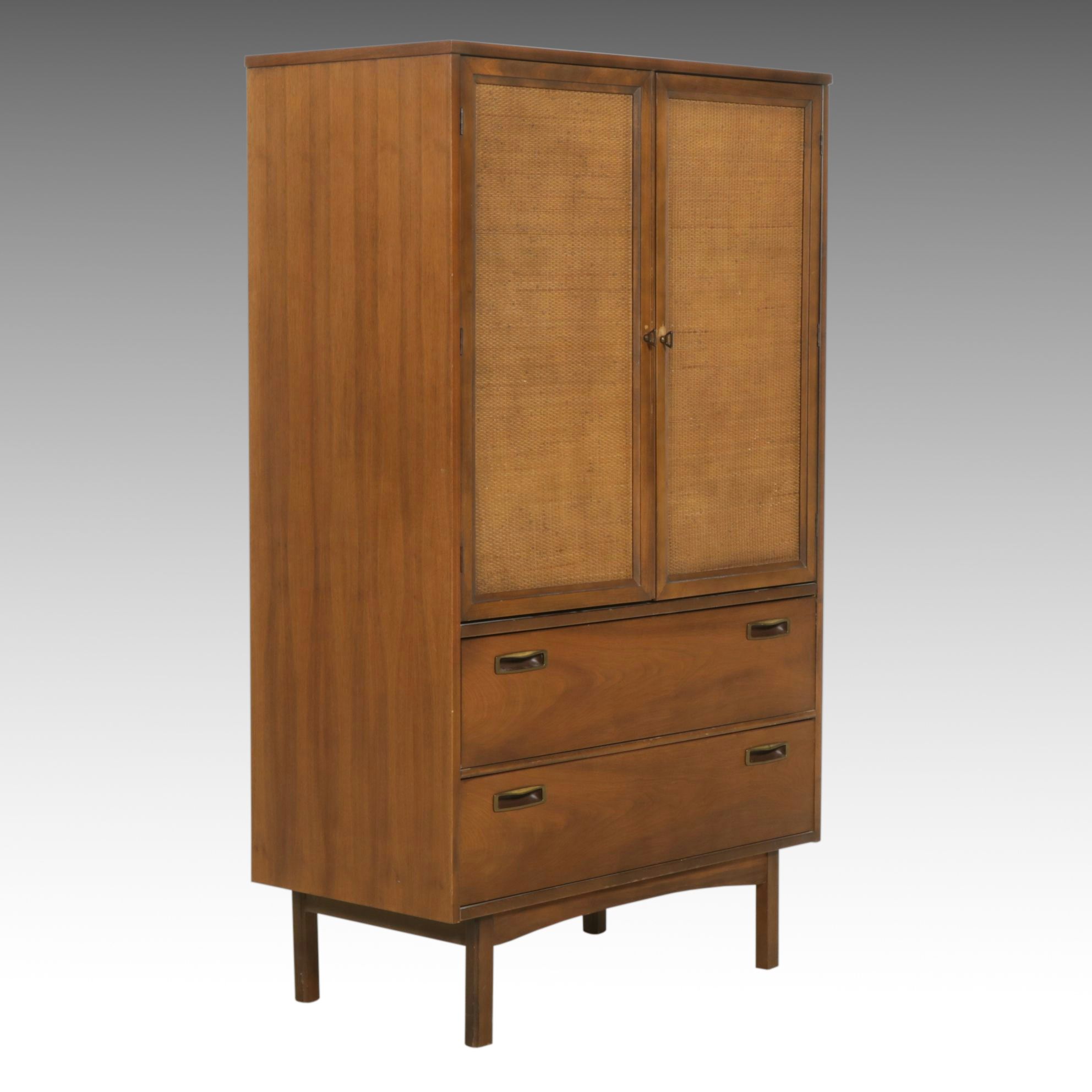 Mic Century Modern Walnut Chest with Woven Cane Door Finish
