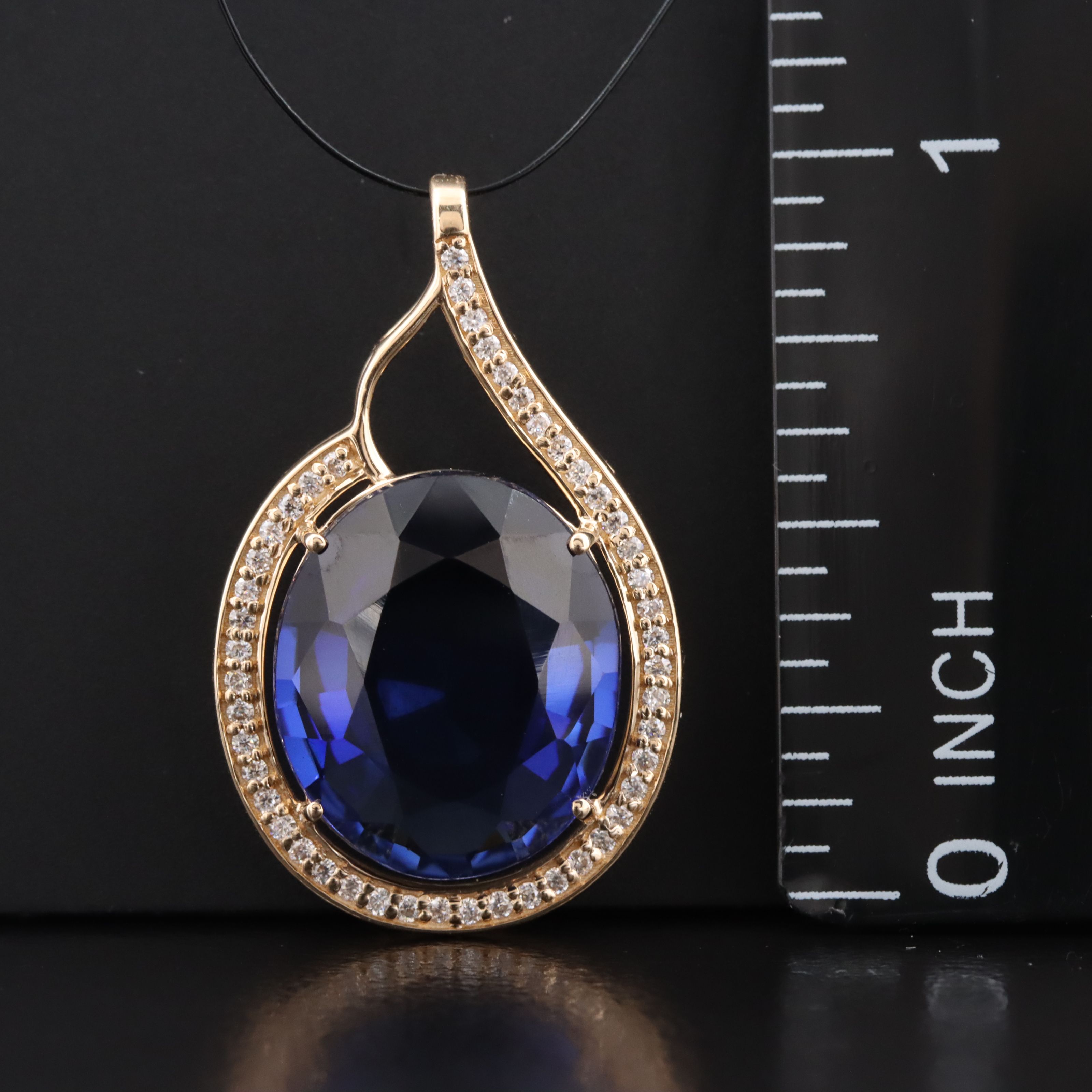 14K 7.50 CT Sapphire and Moissanite Pendant