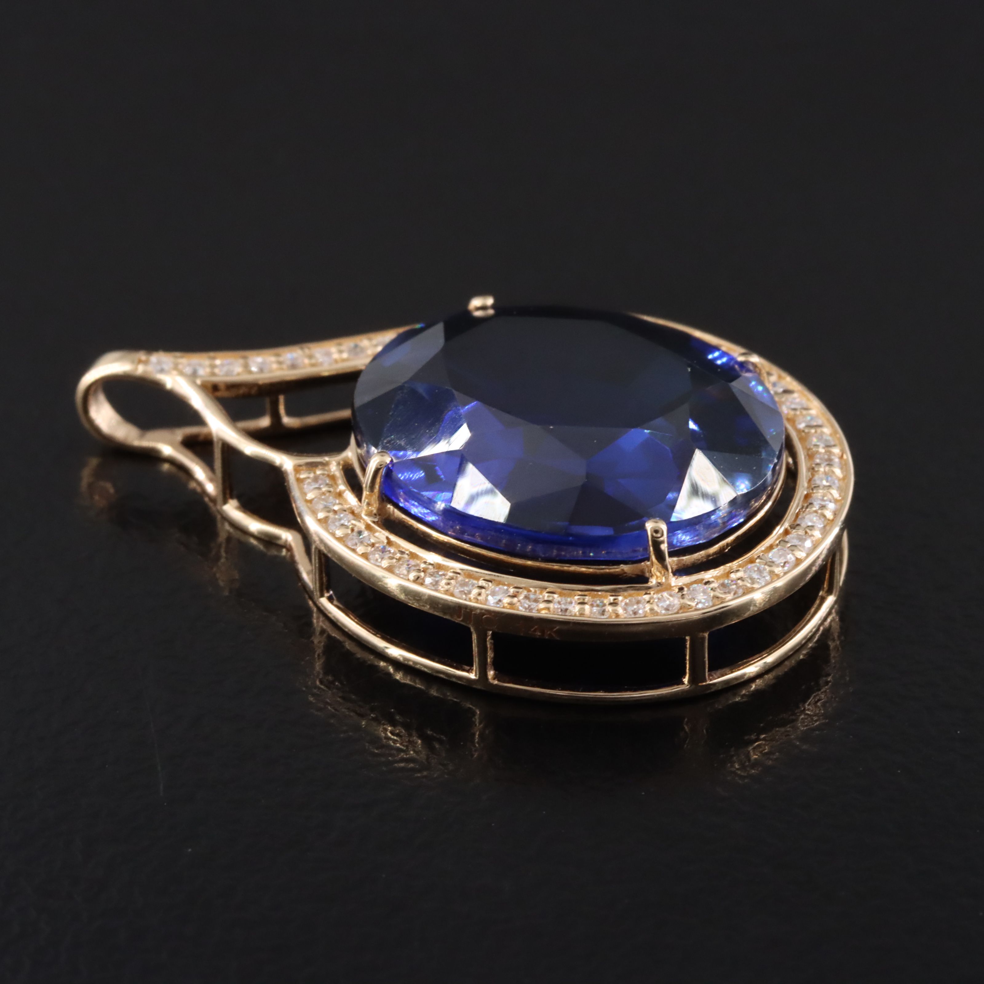 14K 7.50 CT Sapphire and Moissanite Pendant