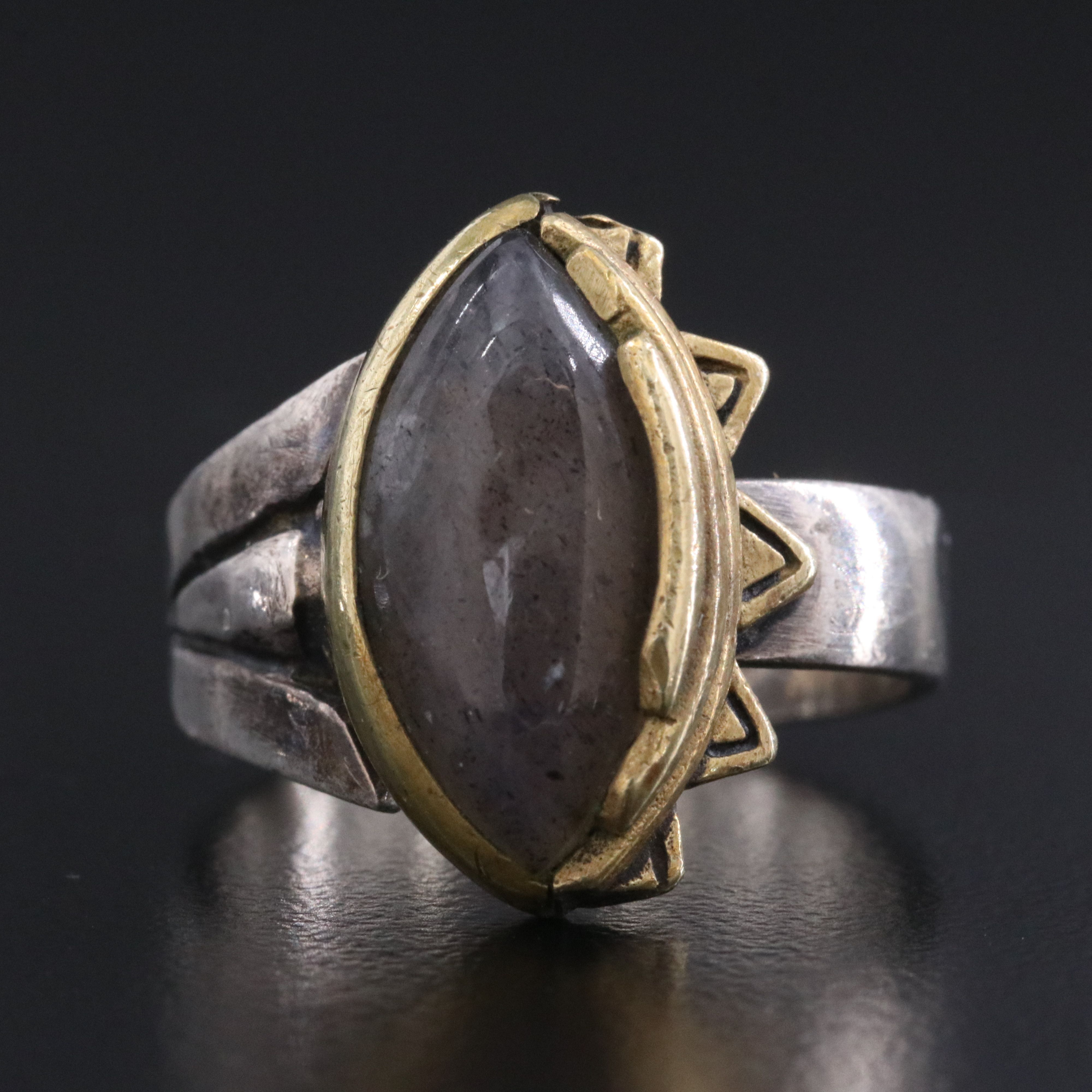 Sterling Labradorite Sun and Moon Ring with Brass Accent