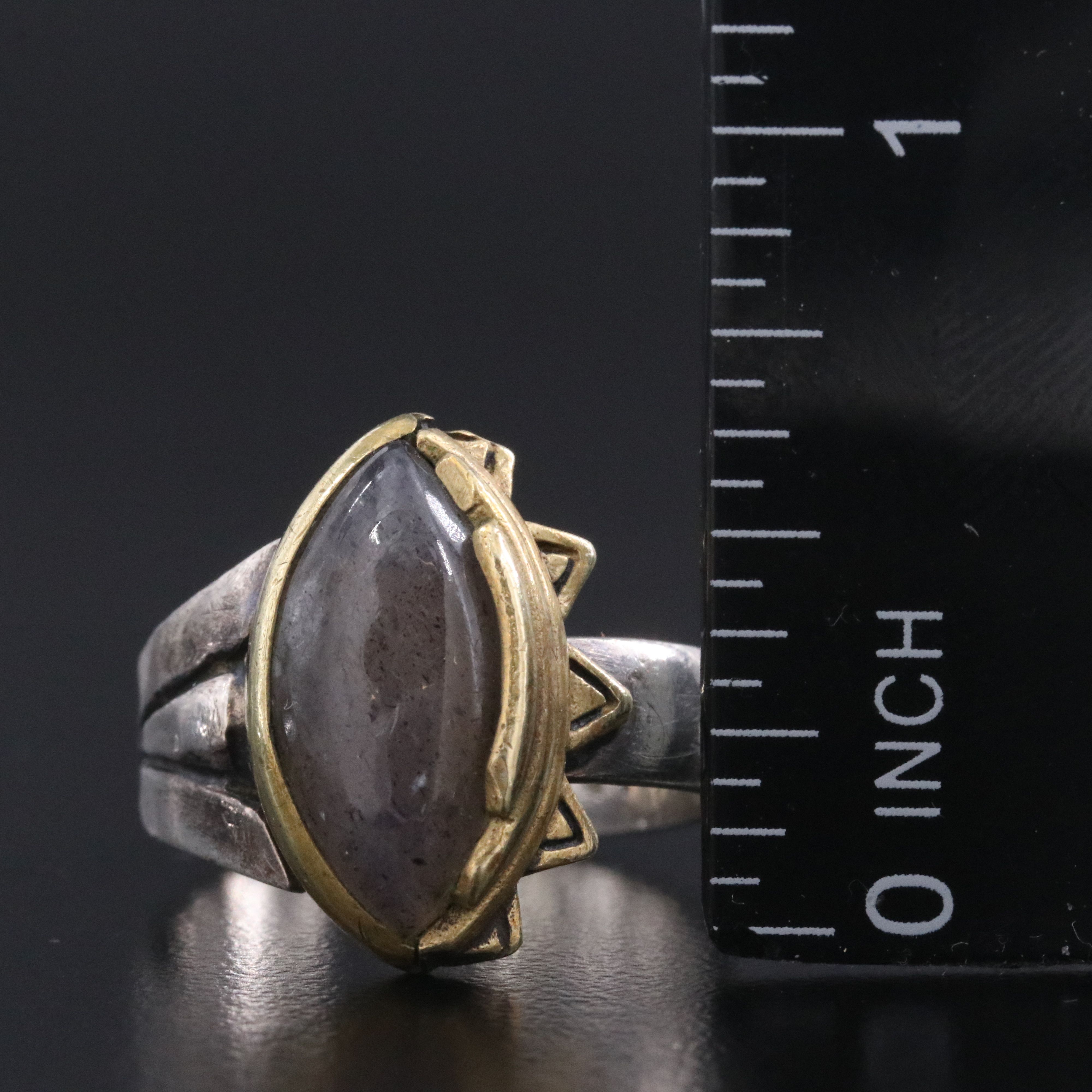Sterling Labradorite Sun and Moon Ring with Brass Accent