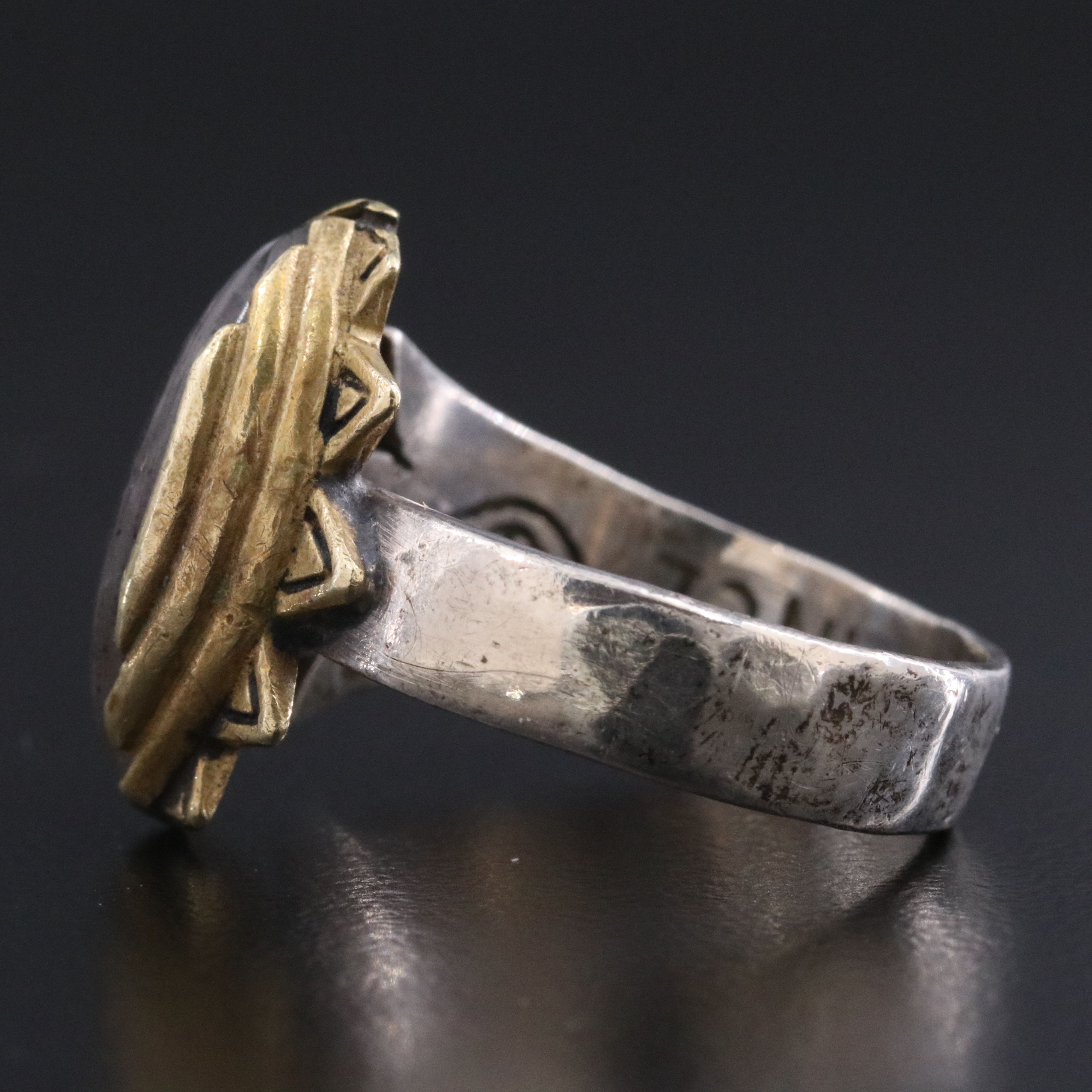 Sterling Labradorite Sun and Moon Ring with Brass Accent