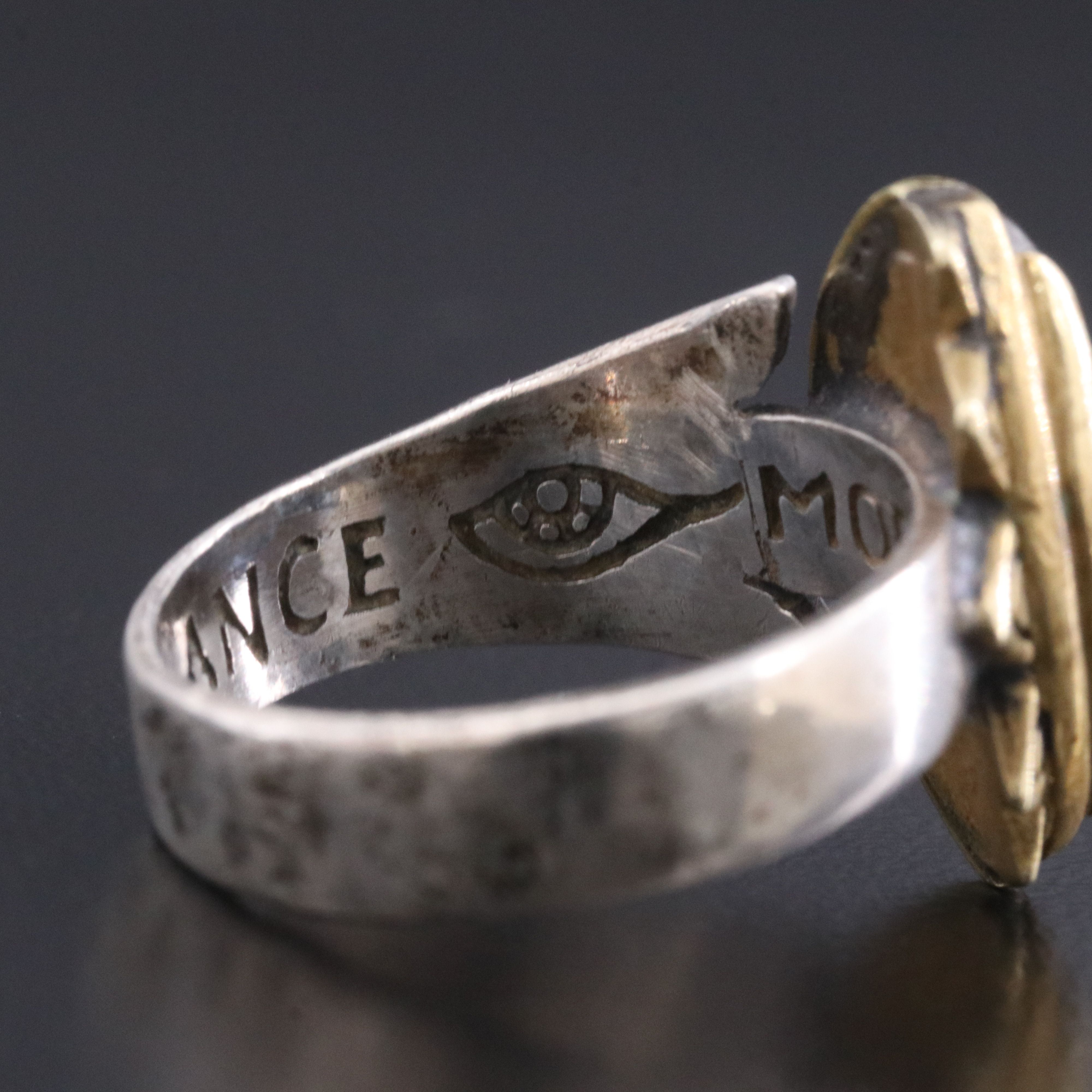 Sterling Labradorite Sun and Moon Ring with Brass Accent