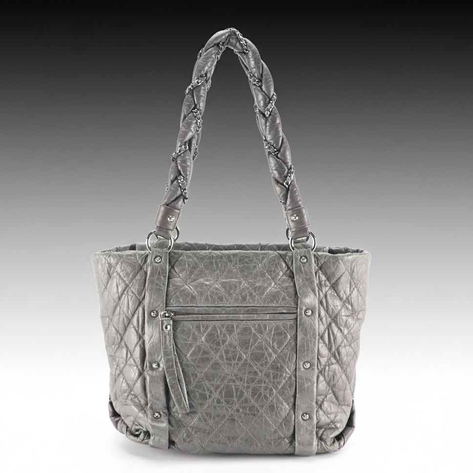 Chanel Lady Braid Zip Tote Bag in Grey Quilted Crinkled Calfskin Leather
