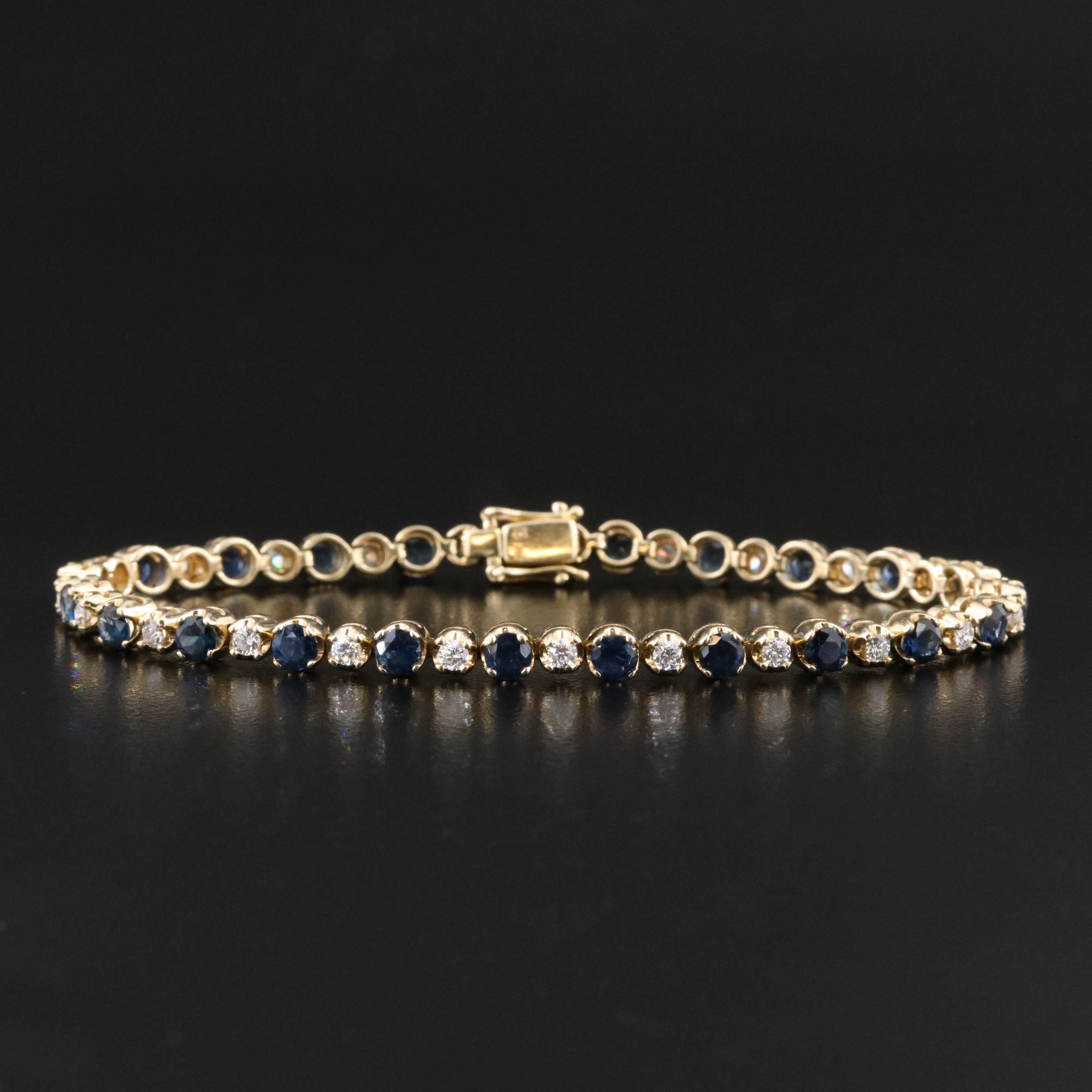 14K Sapphire and Diamond Alternating Line Bracelet