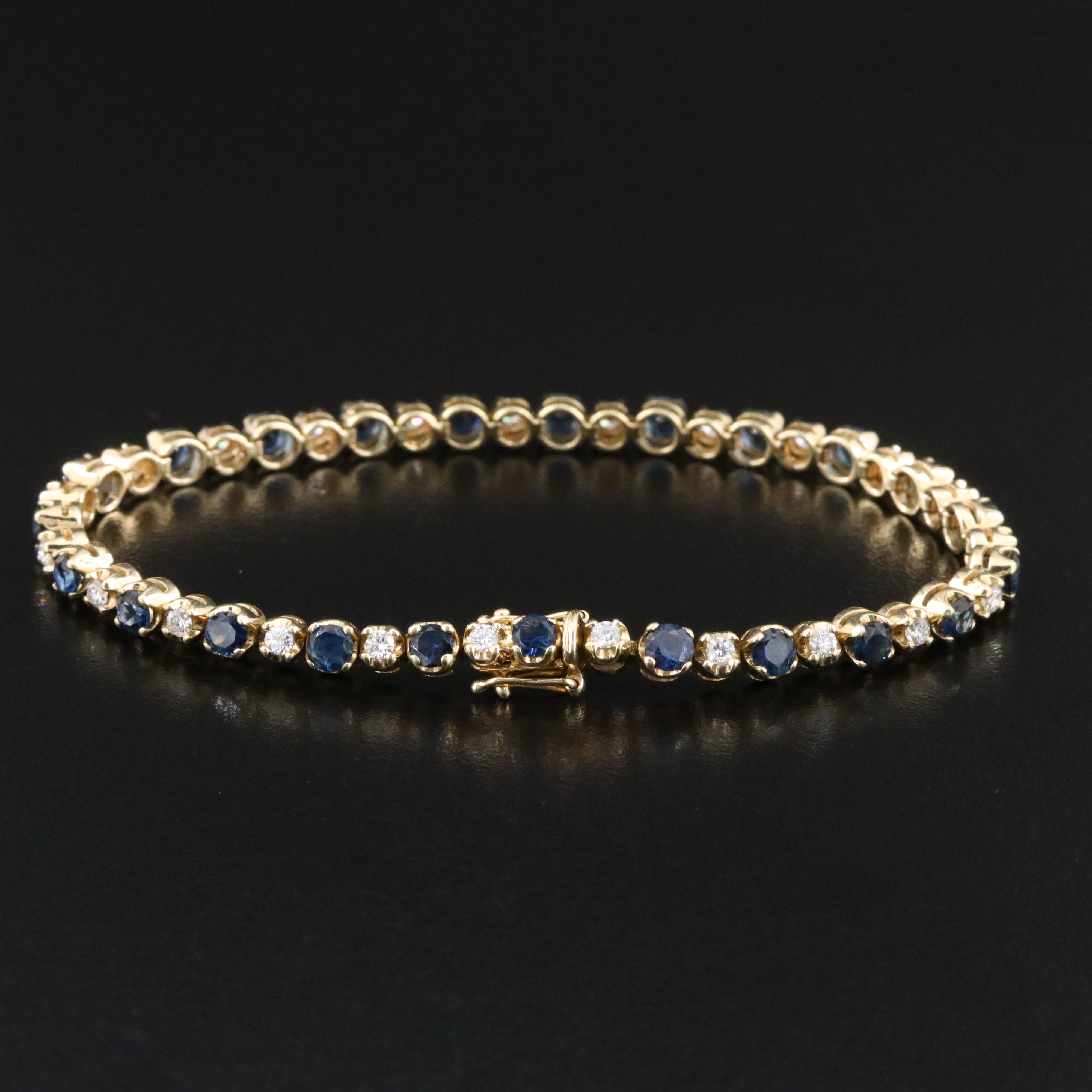14K Sapphire and Diamond Alternating Line Bracelet