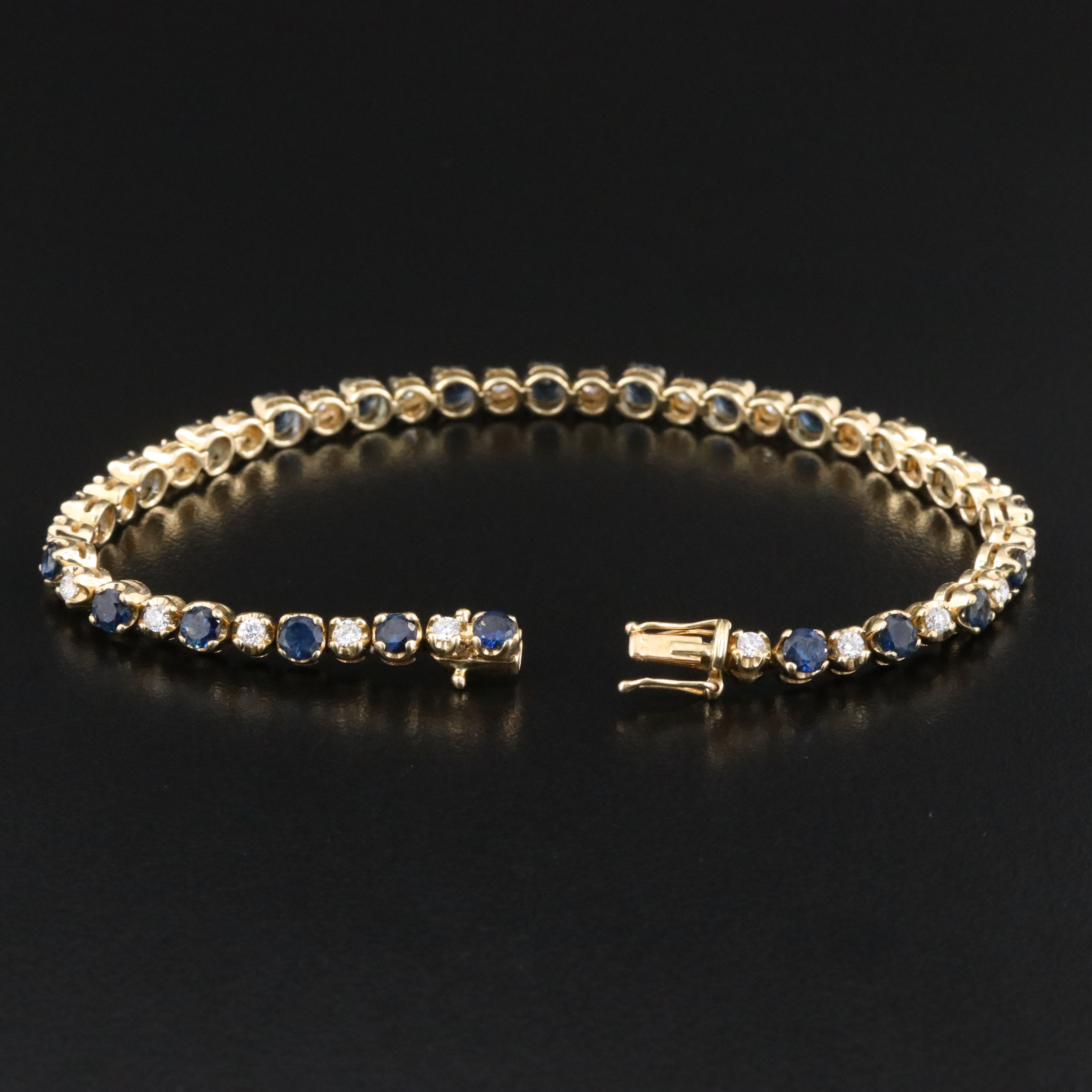 14K Sapphire and Diamond Alternating Line Bracelet