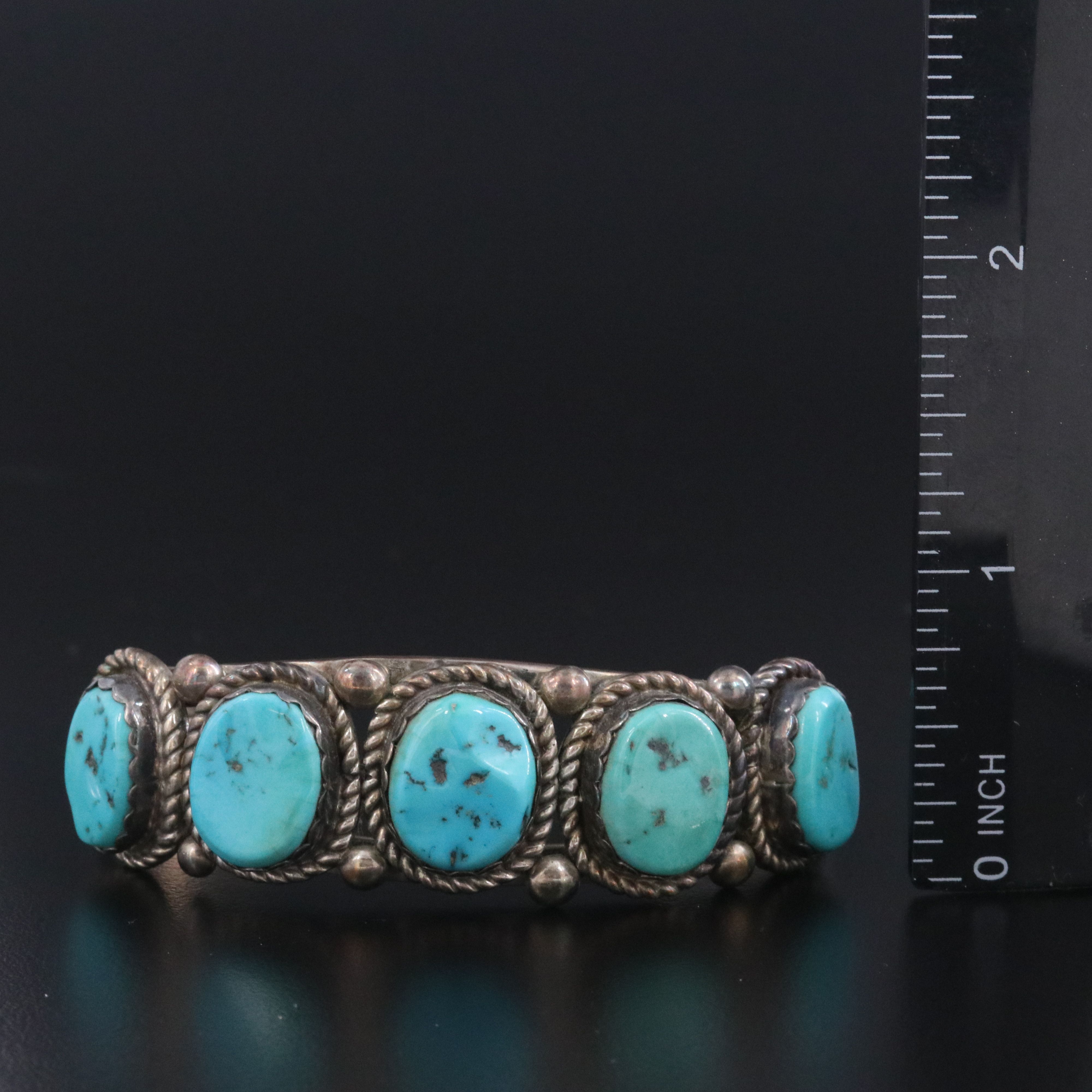 Signed Southwestern Sterling Turquoise Cuff Bracelet