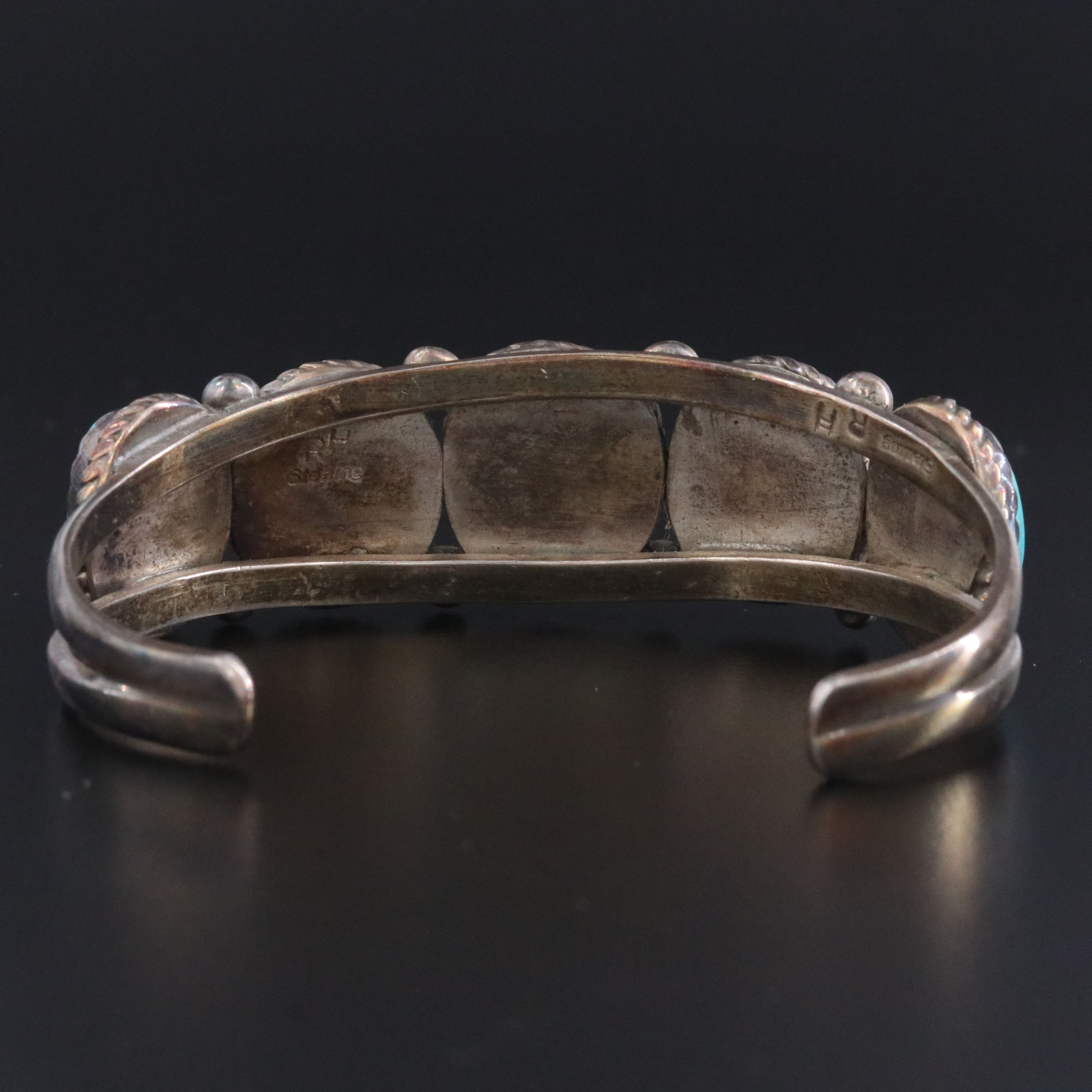 Signed Southwestern Sterling Turquoise Cuff Bracelet