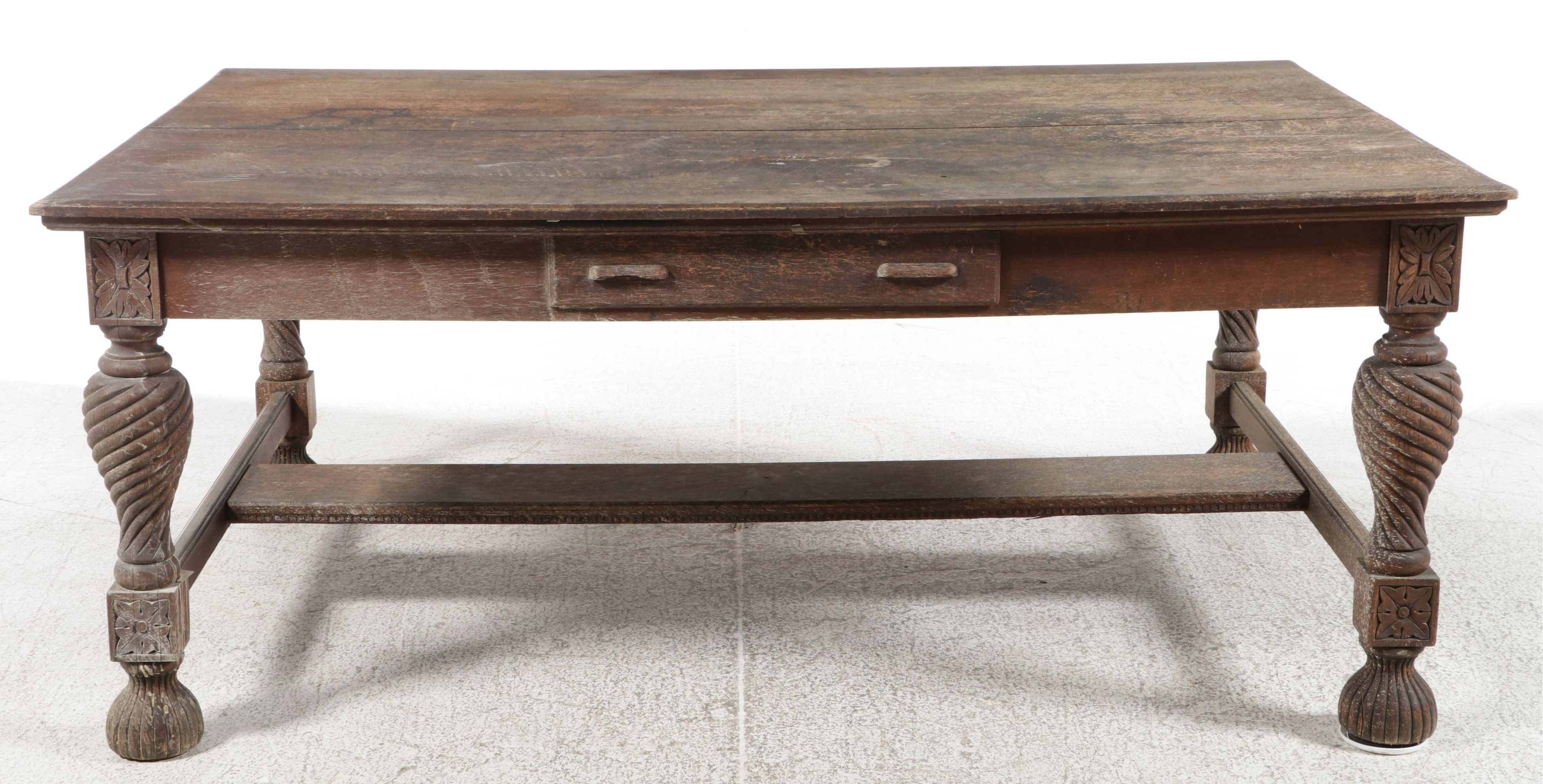 Spanish Baroque Style Oak Library Table, 19th Century