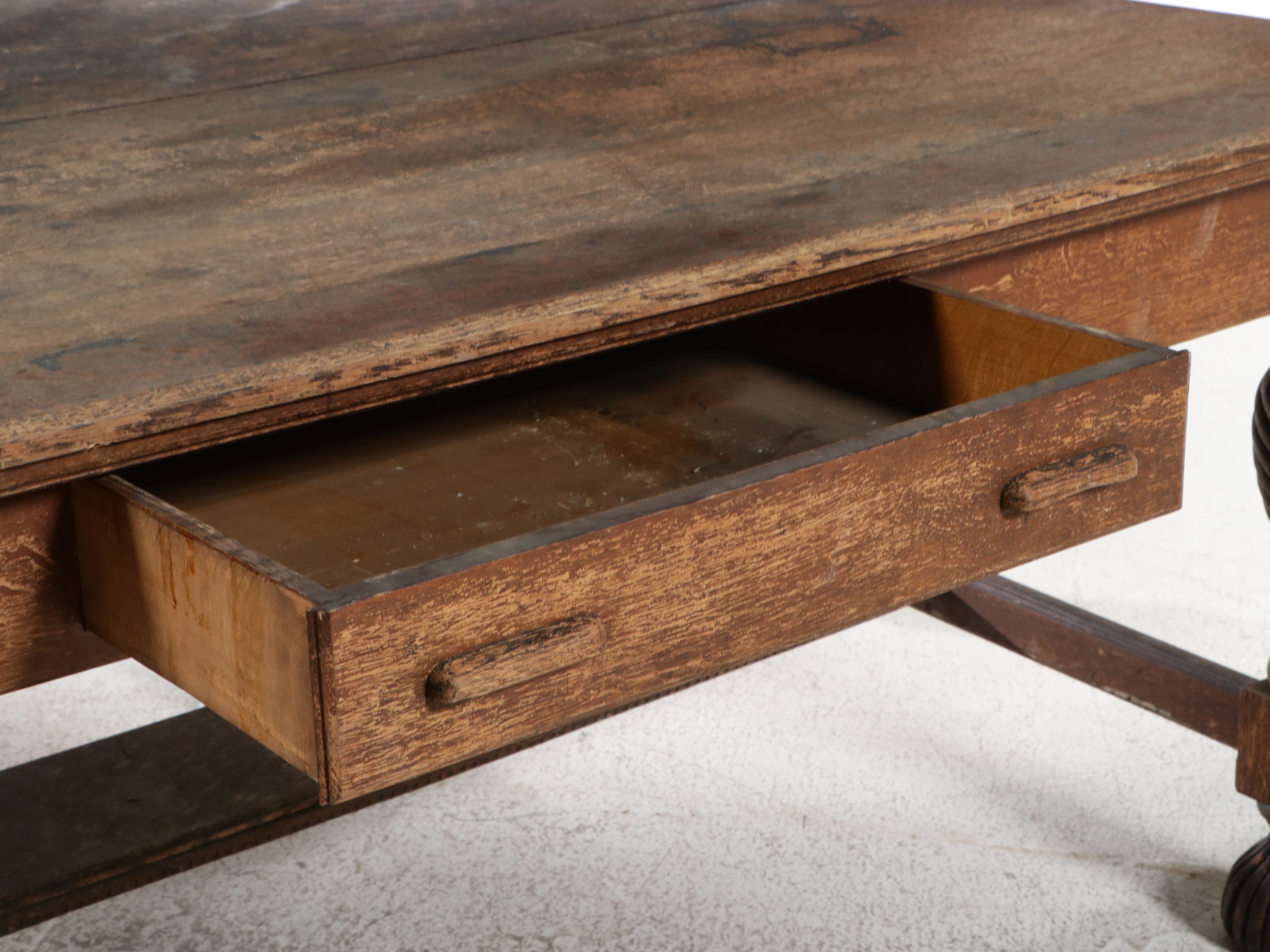 Spanish Baroque Style Oak Library Table, 19th Century
