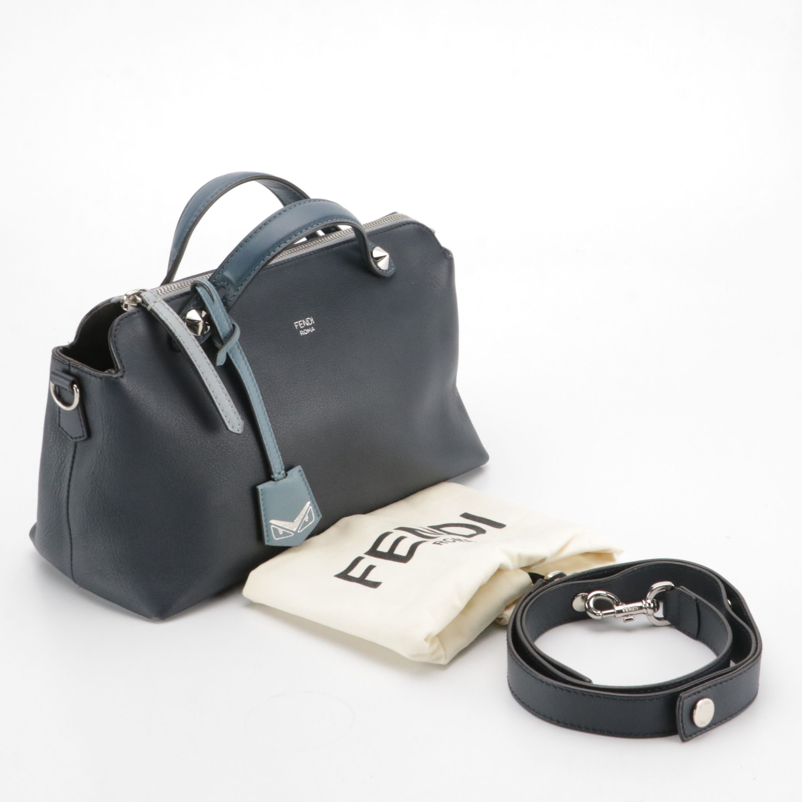 Fendi By The Way Two-Way Satchel in Tricolor Blue Calfskin Leather