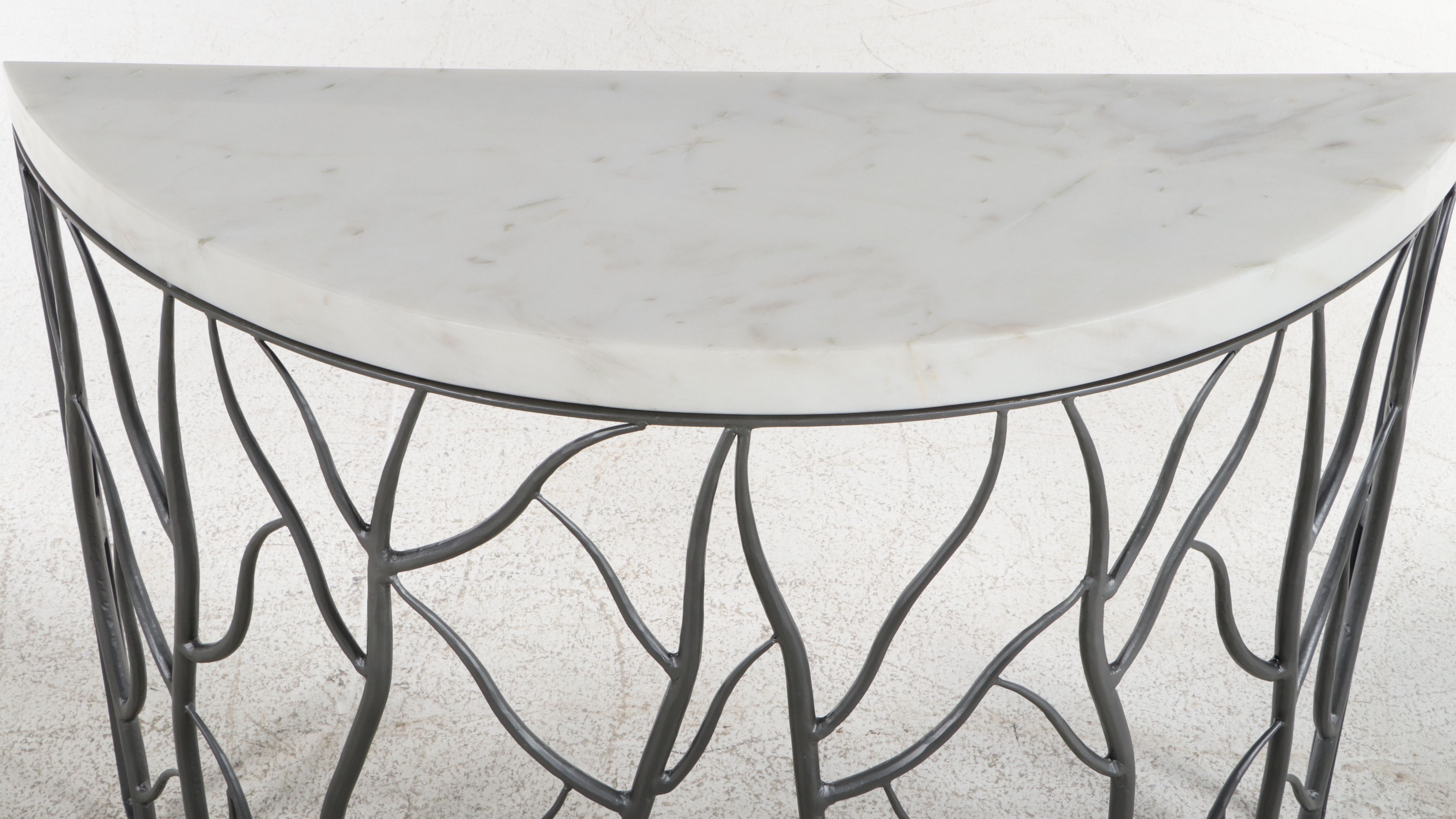 Contemporary Marble-Top Branch-Form Demilune Console Table