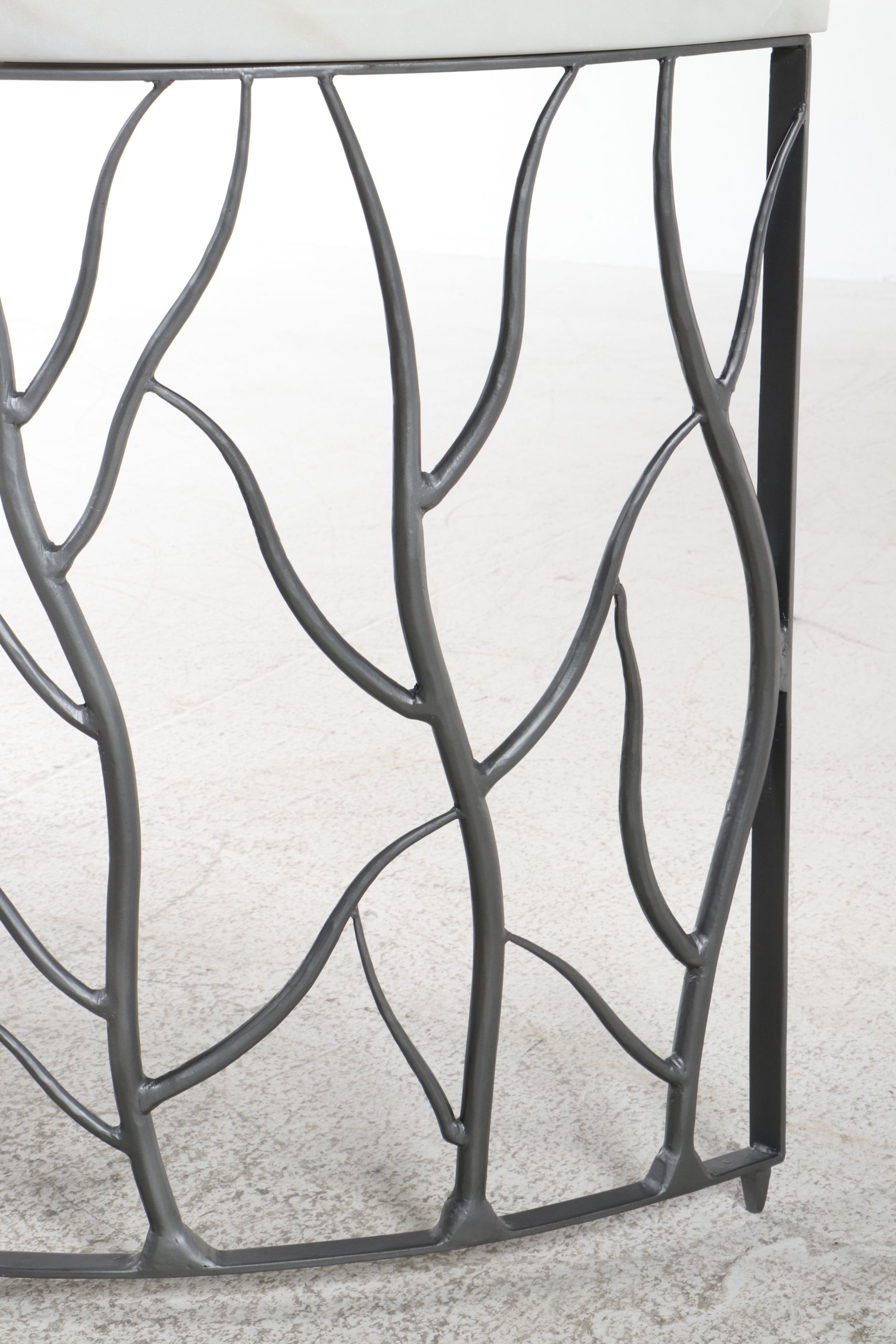 Contemporary Marble-Top Branch-Form Demilune Console Table