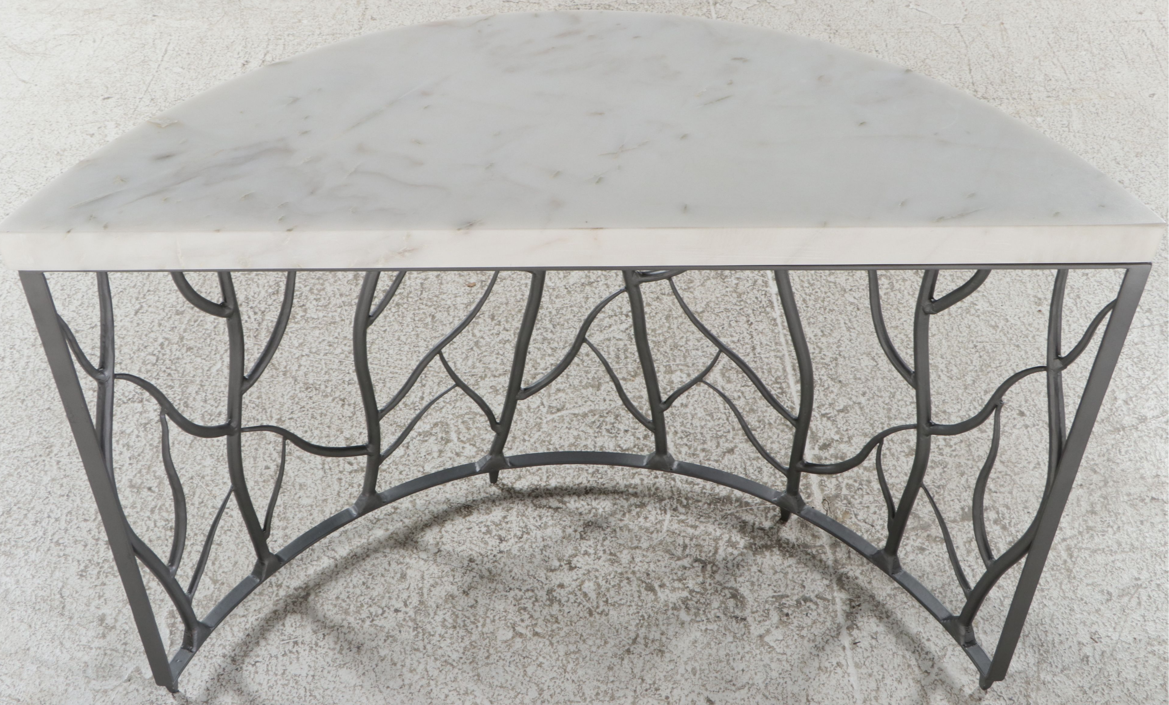 Contemporary Marble-Top Branch-Form Demilune Console Table
