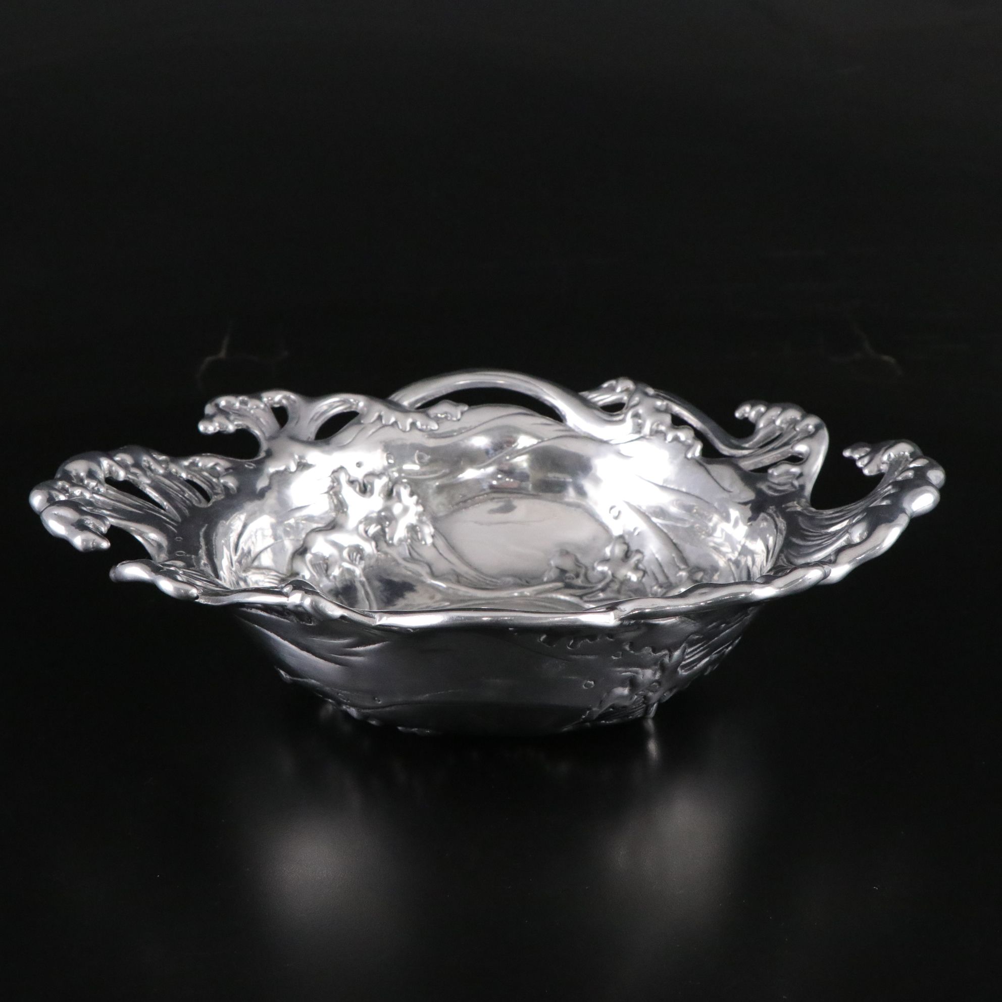 Arthur Court Aluminum "Big Waves" Serving Bowl and "Bunny" Napkin Caddy