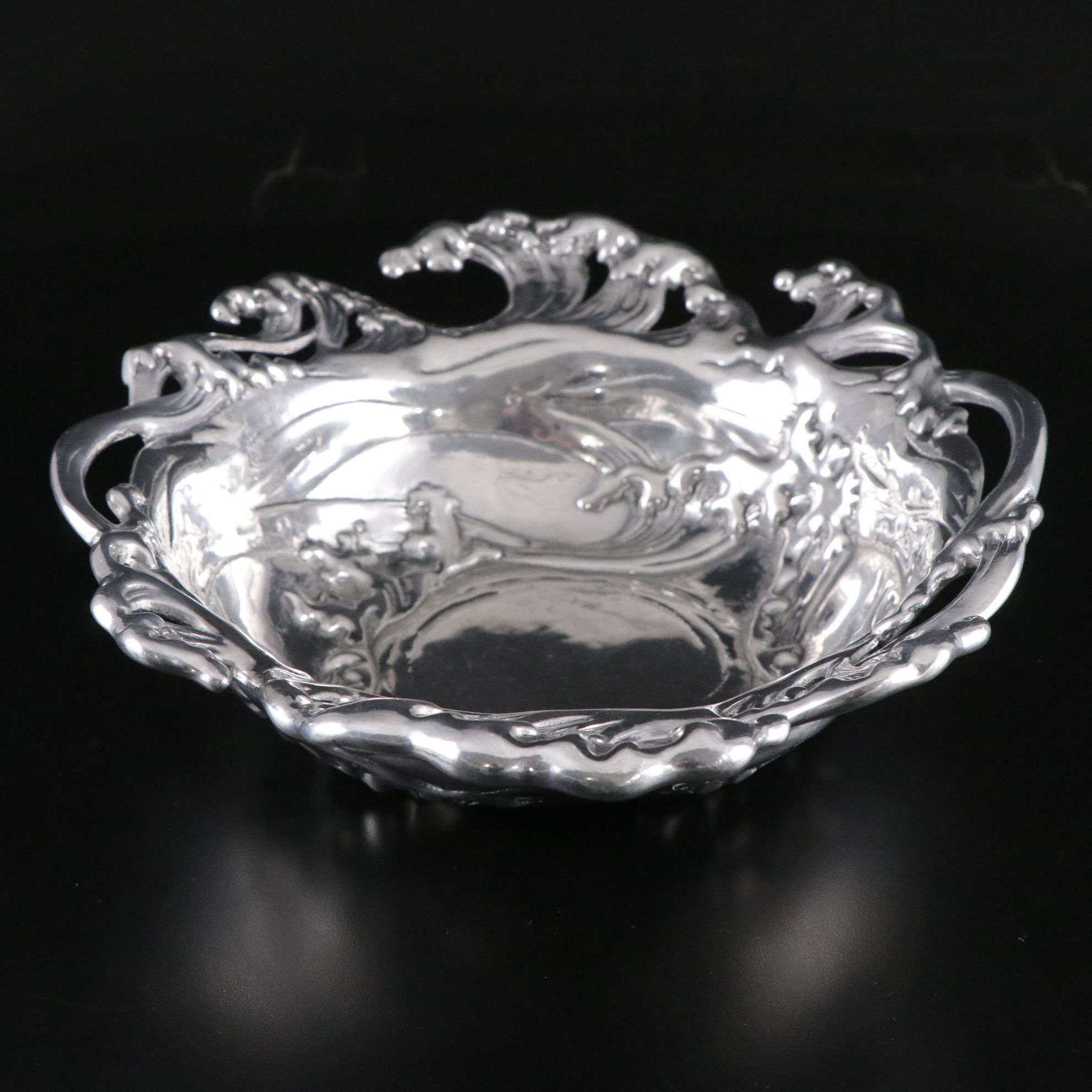 Arthur Court Aluminum "Big Waves" Serving Bowl and "Bunny" Napkin Caddy