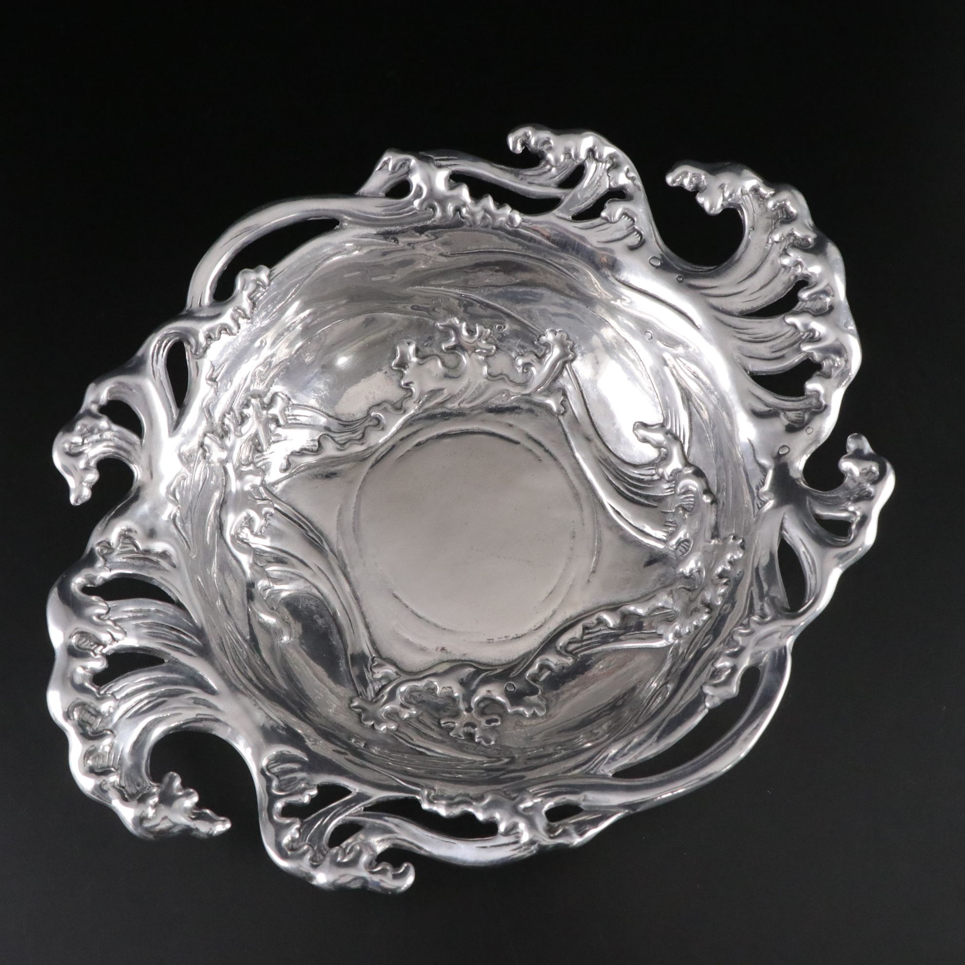 Arthur Court Aluminum "Big Waves" Serving Bowl and "Bunny" Napkin Caddy