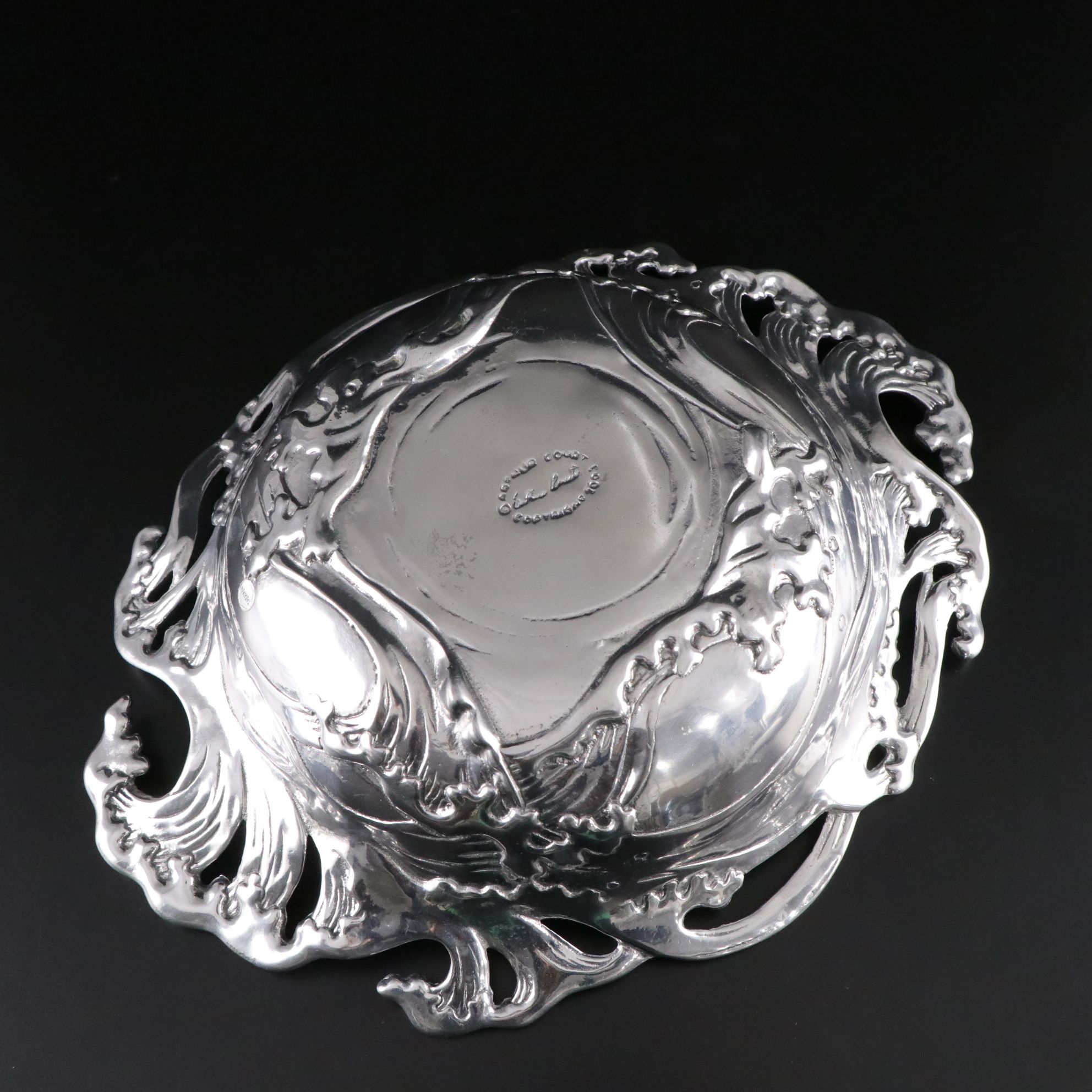 Arthur Court Aluminum "Big Waves" Serving Bowl and "Bunny" Napkin Caddy