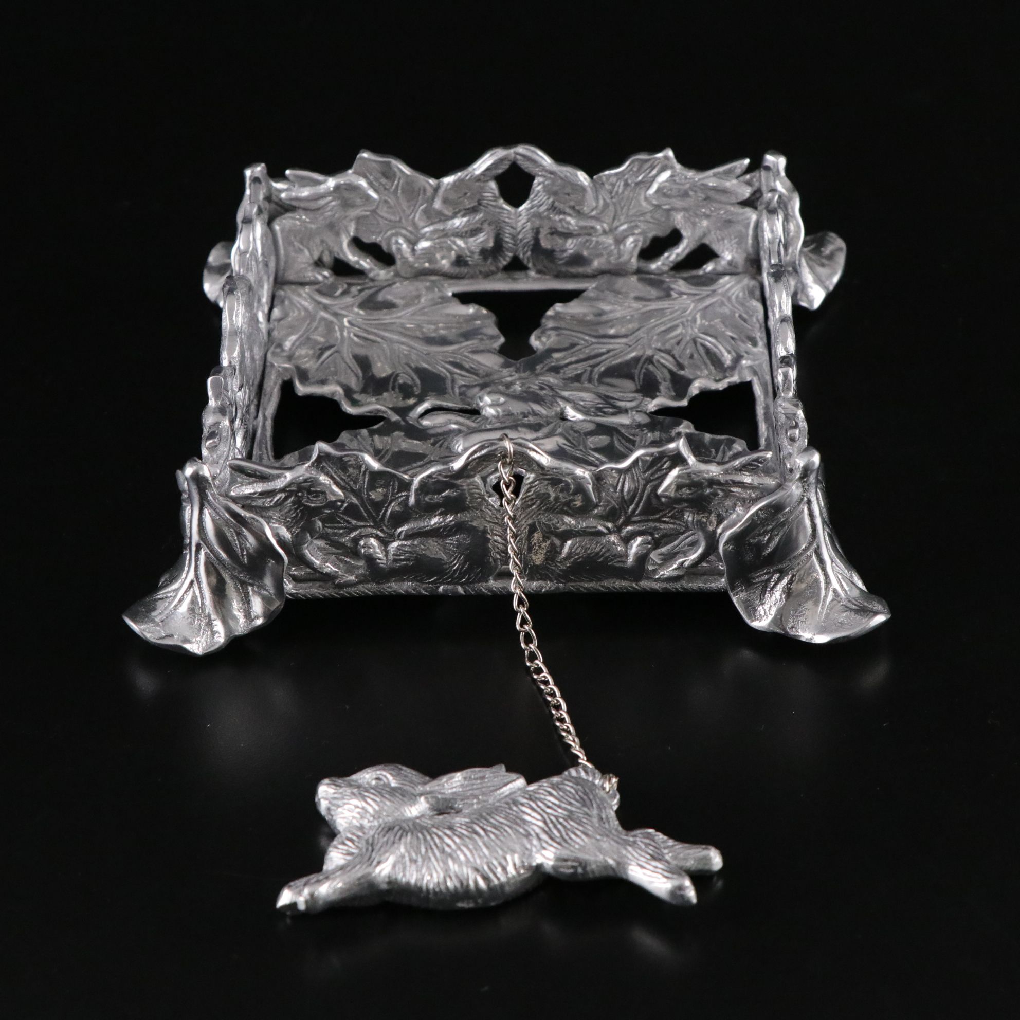 Arthur Court Aluminum "Big Waves" Serving Bowl and "Bunny" Napkin Caddy