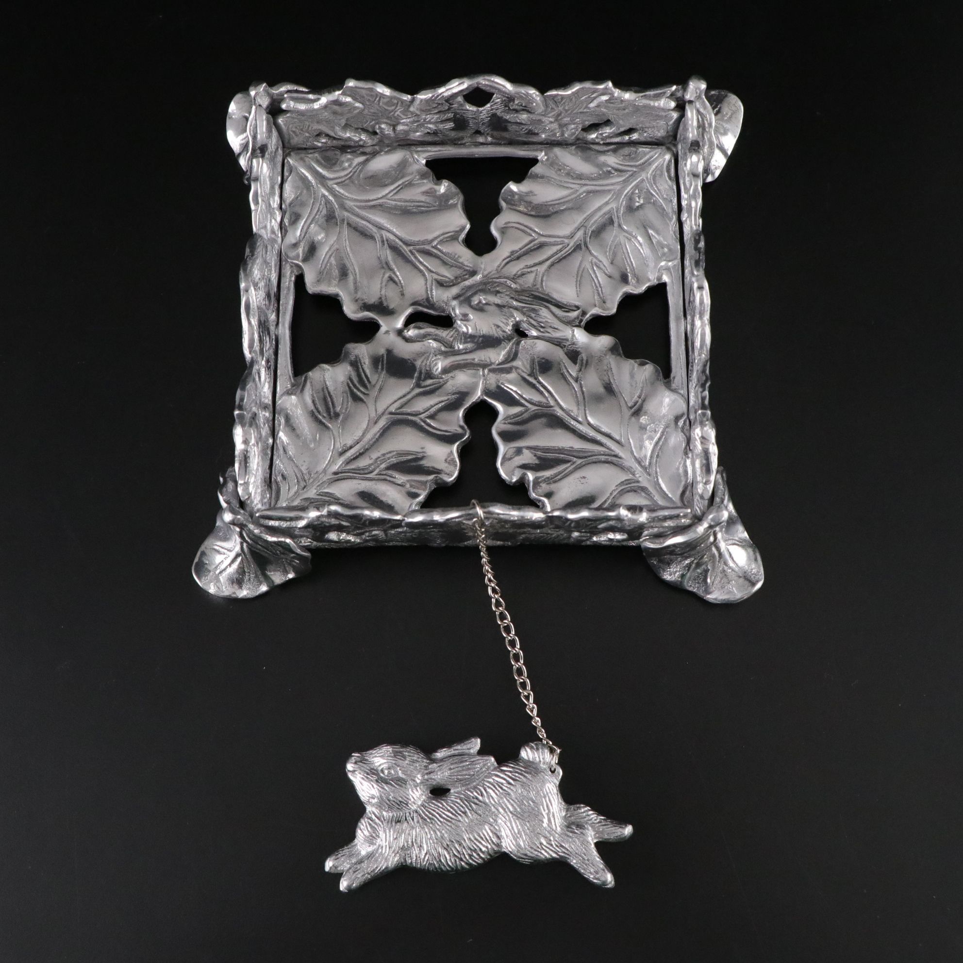 Arthur Court Aluminum "Big Waves" Serving Bowl and "Bunny" Napkin Caddy