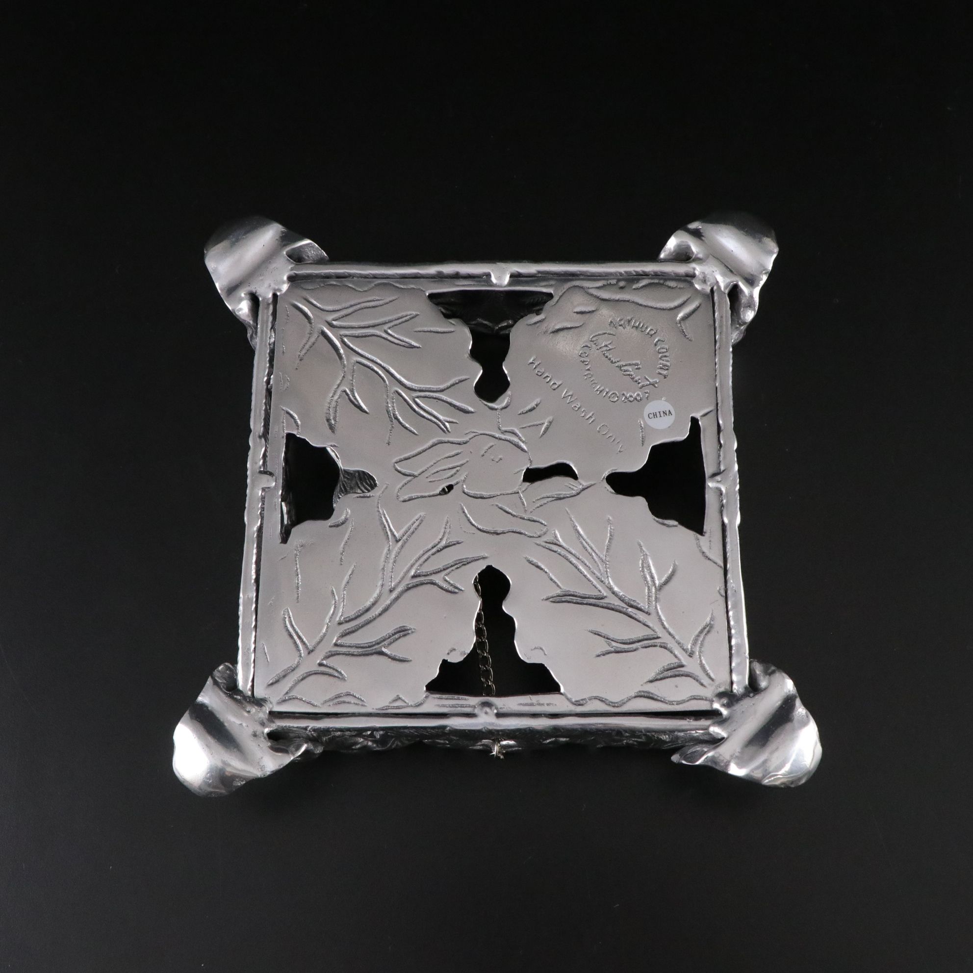 Arthur Court Aluminum "Big Waves" Serving Bowl and "Bunny" Napkin Caddy