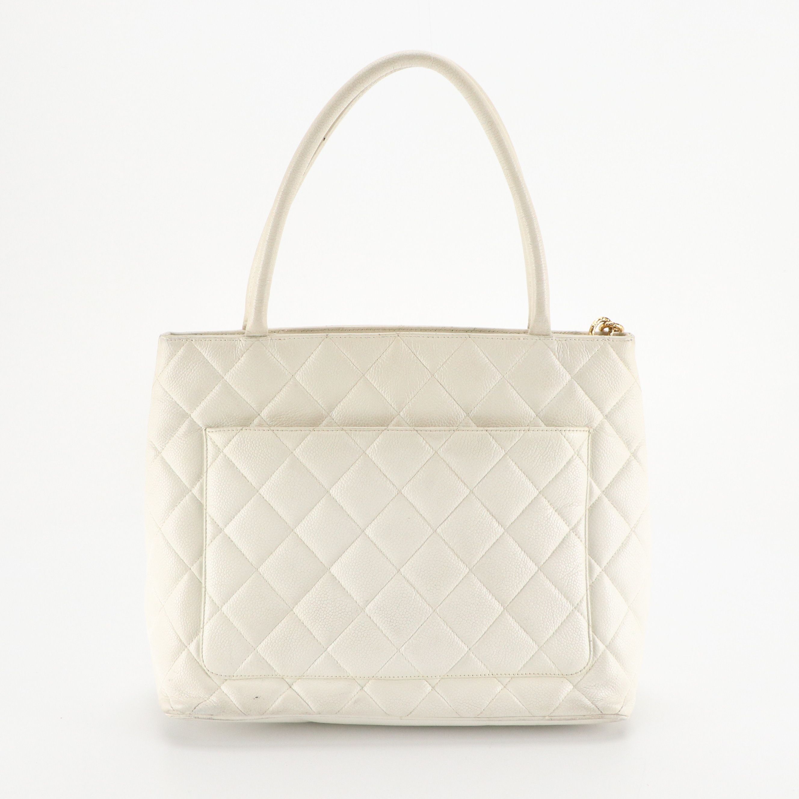 Chanel Medallion Zip Tote Bag in White Quilted Caviar Leather