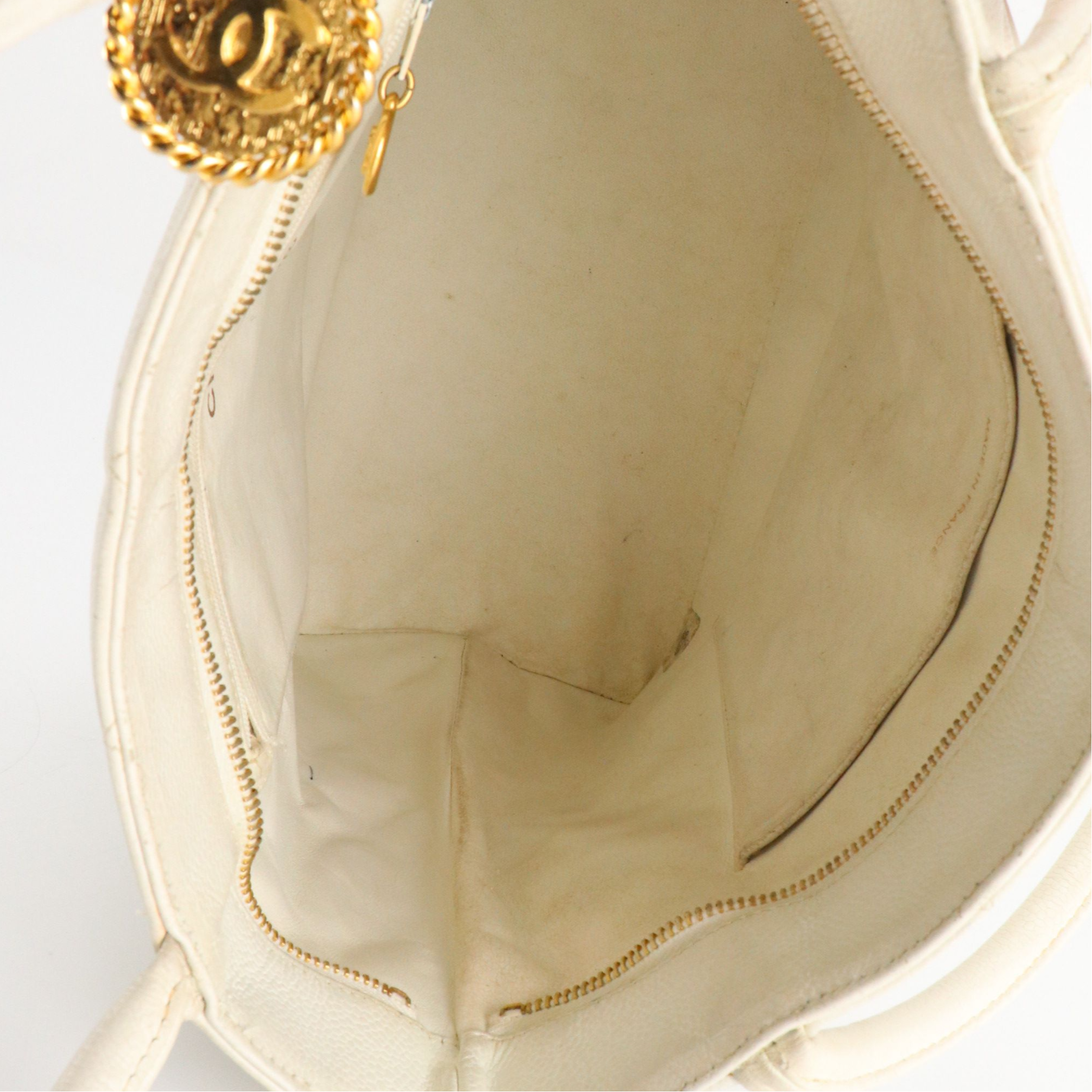 Chanel Medallion Zip Tote Bag in White Quilted Caviar Leather