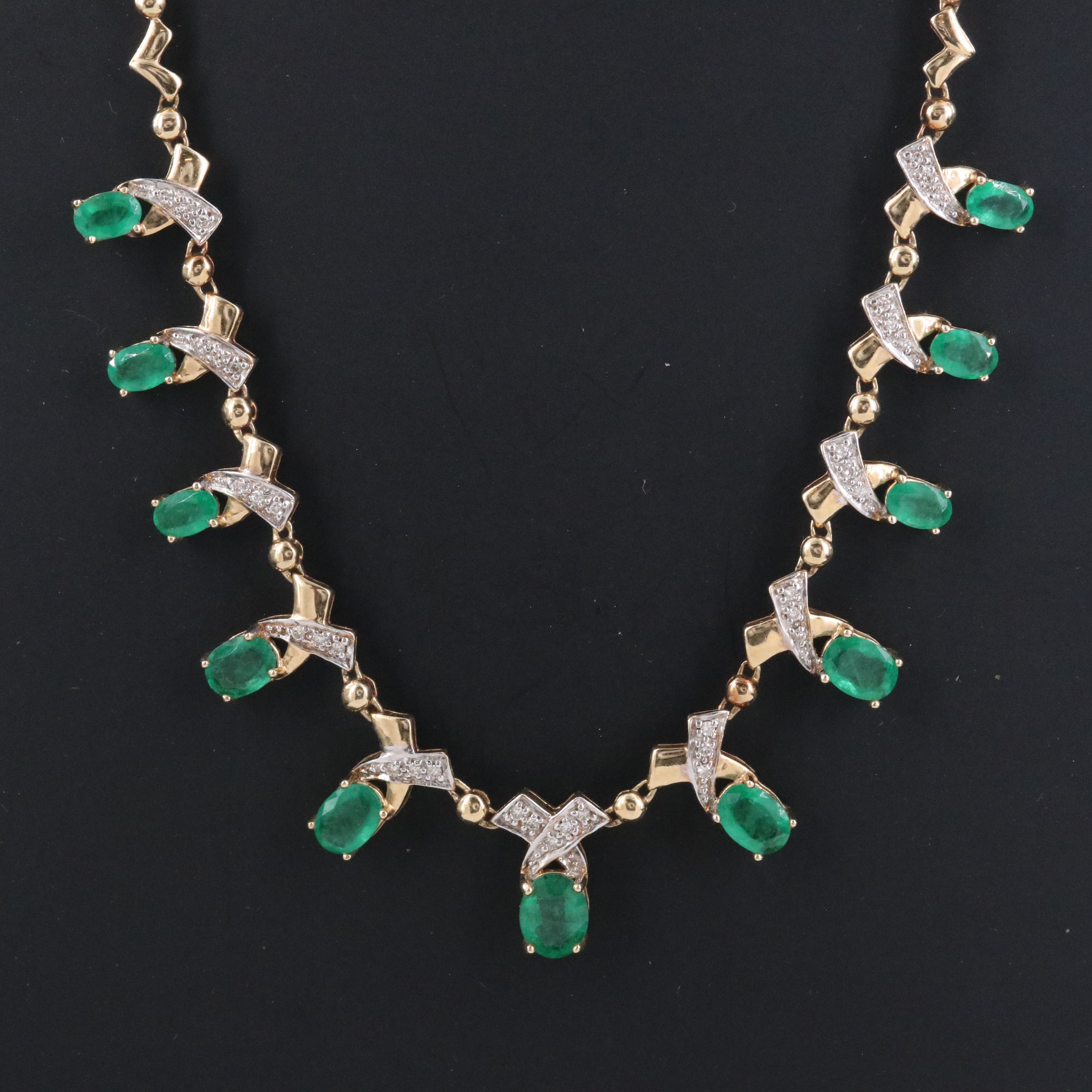 14K Emerald and Diamond Necklace