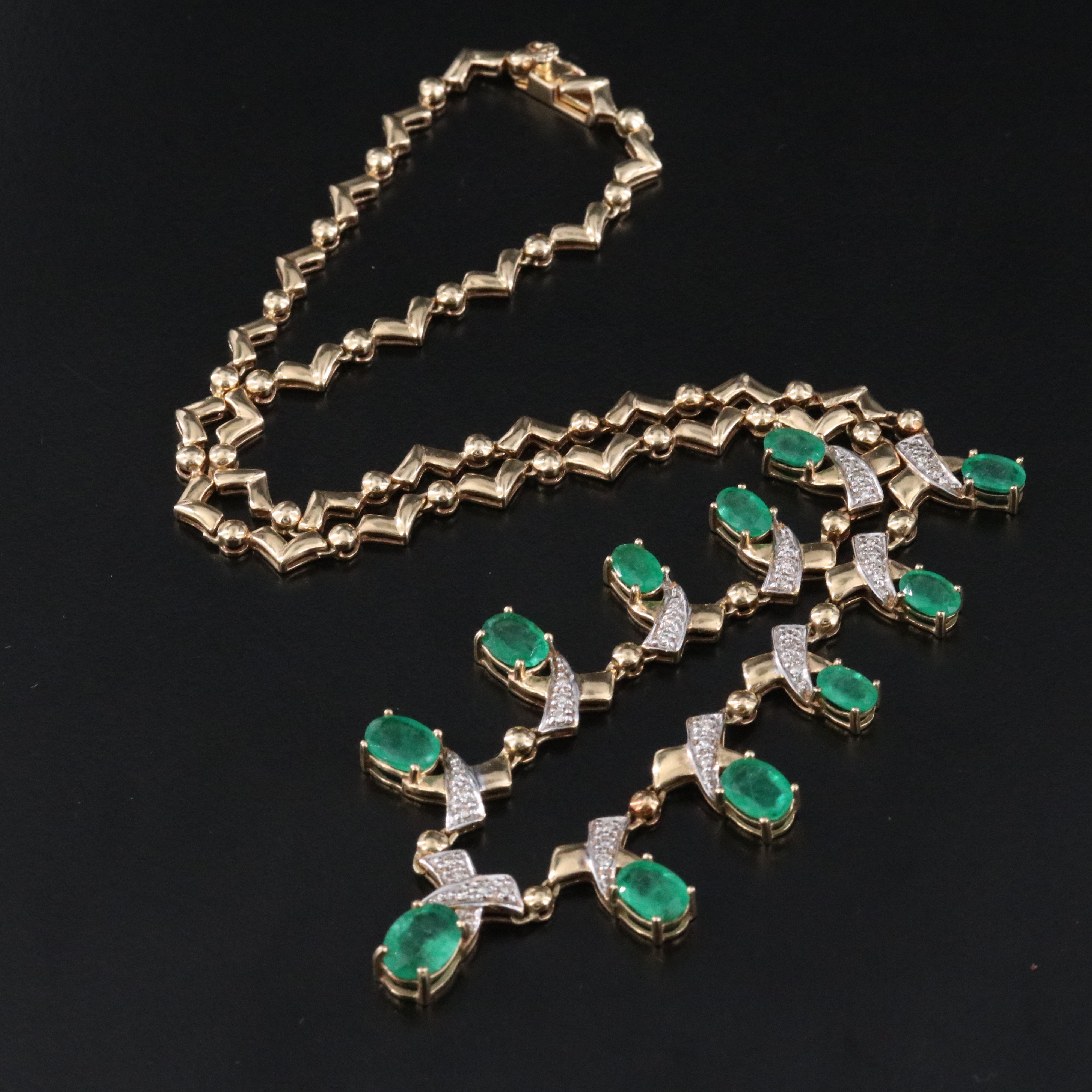 14K Emerald and Diamond Necklace
