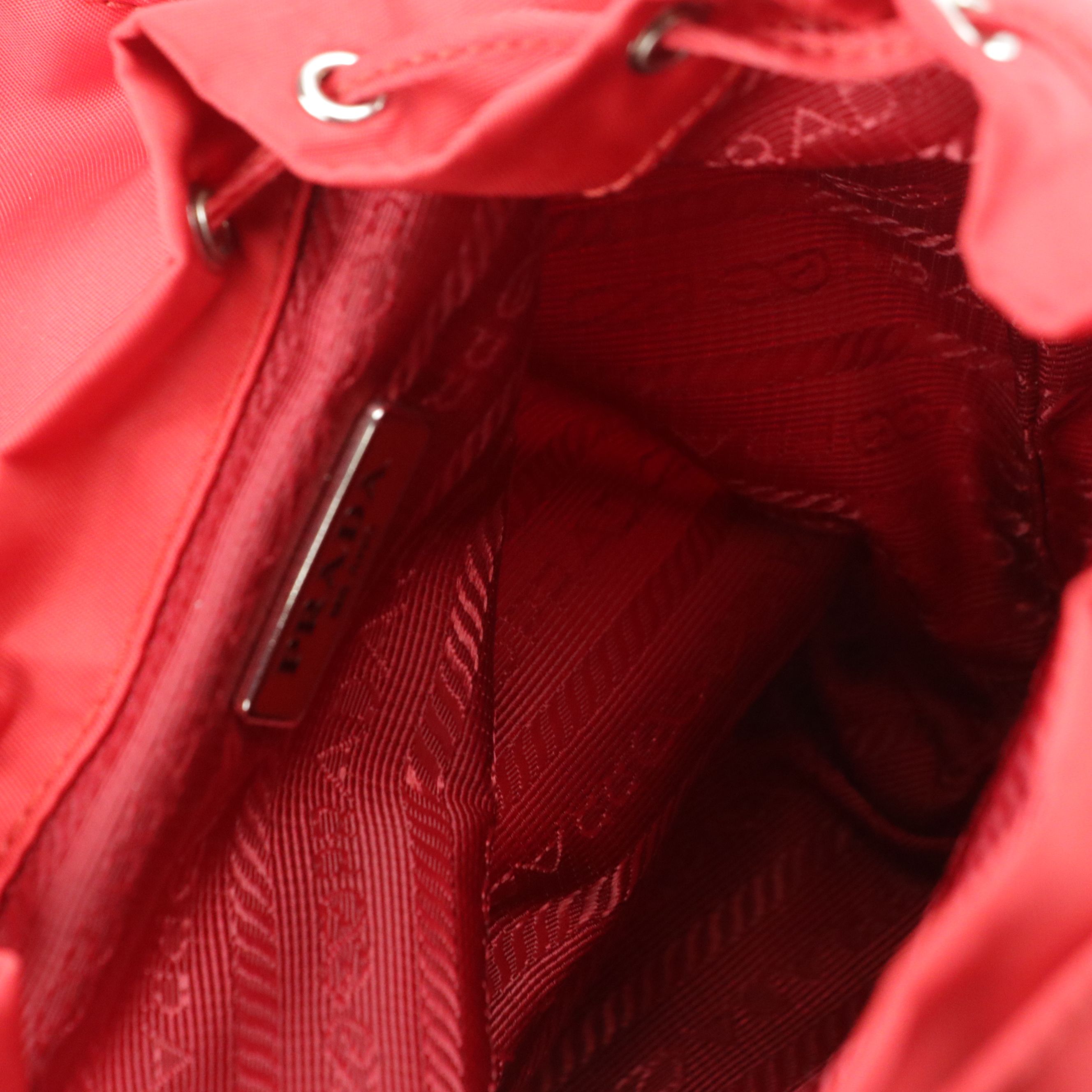 Prada Red Tessuto Nylon and Saffiano Leather Mini Backpack with Chain Strap