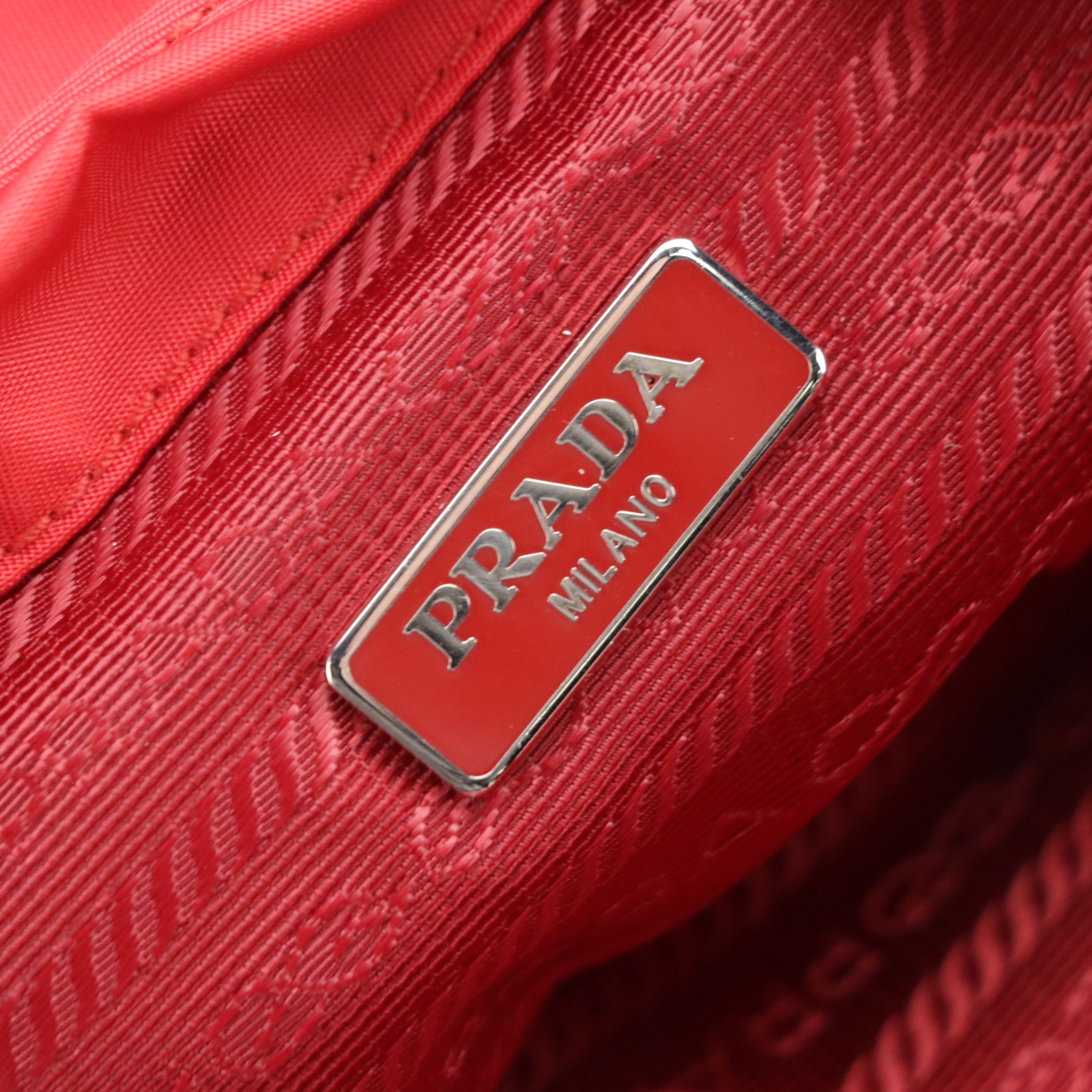 Prada Red Tessuto Nylon and Saffiano Leather Mini Backpack with Chain Strap