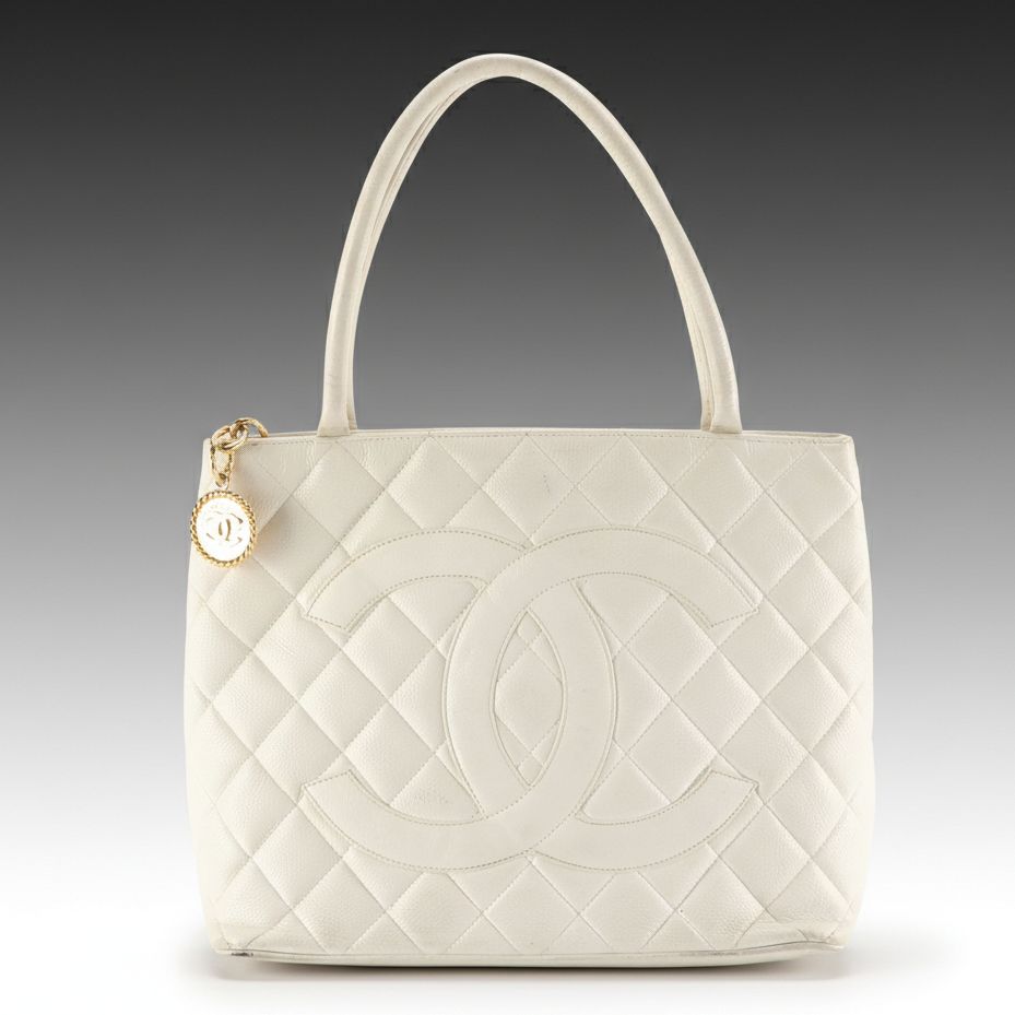 Chanel Medallion Zip Tote Bag in White Quilted Caviar Leather